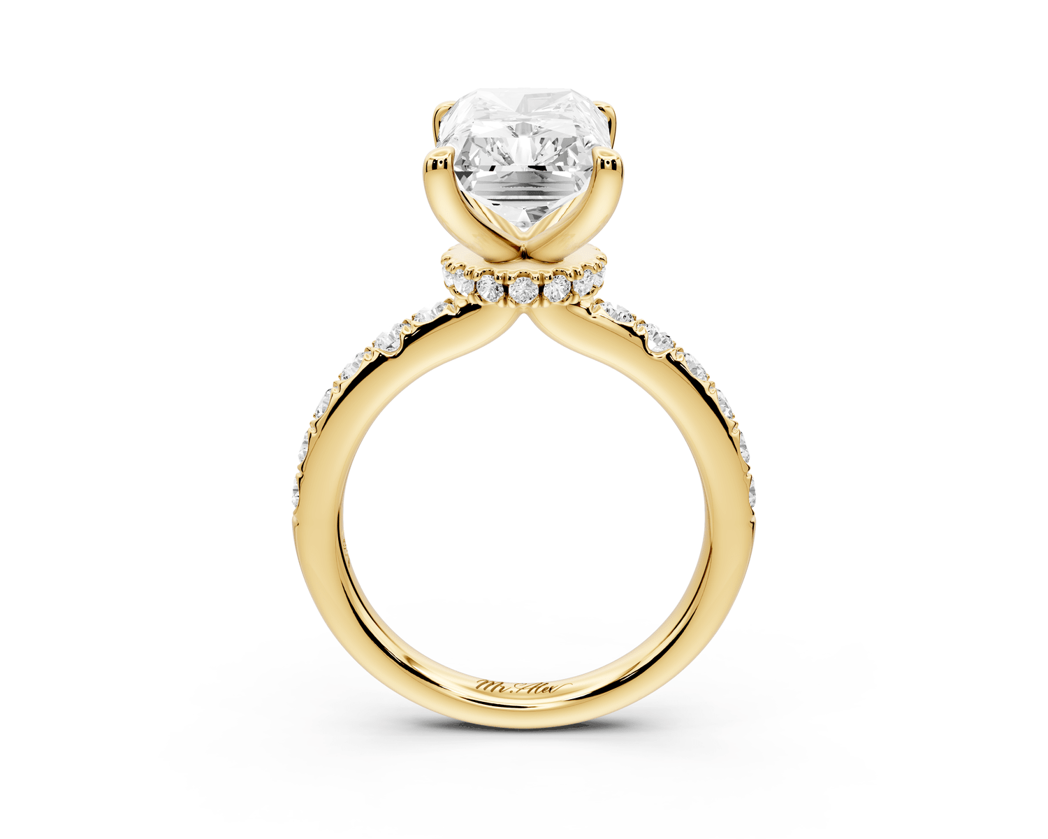Flora - 5ct 14k yellow gold radiant talong prong Wrap around halo Half Band Engagement Ring - Mr. Alex Jewelry