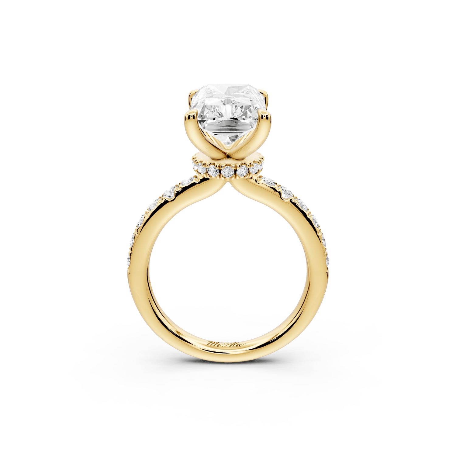 Flora - 5ct 14k yellow gold radiant talong prong Wrap around halo Half Band Engagement Ring - Mr. Alex Jewelry