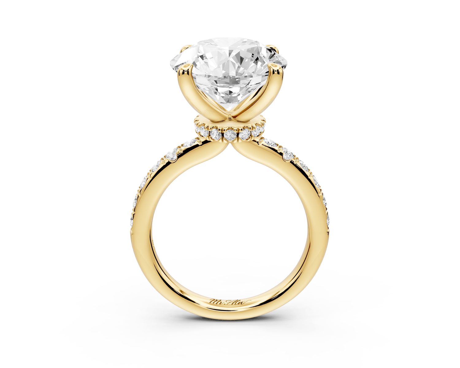 Flora - 5ct 14k yellow gold round talong prong Wrap around halo Half Band Engagement Ring - Mr. Alex Jewelry