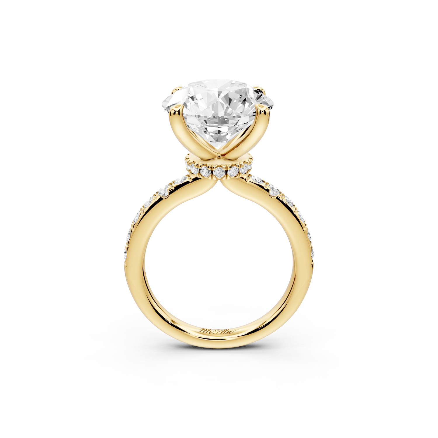 Flora - 5ct 14k yellow gold round talong prong Wrap around halo Half Band Engagement Ring - Mr. Alex Jewelry