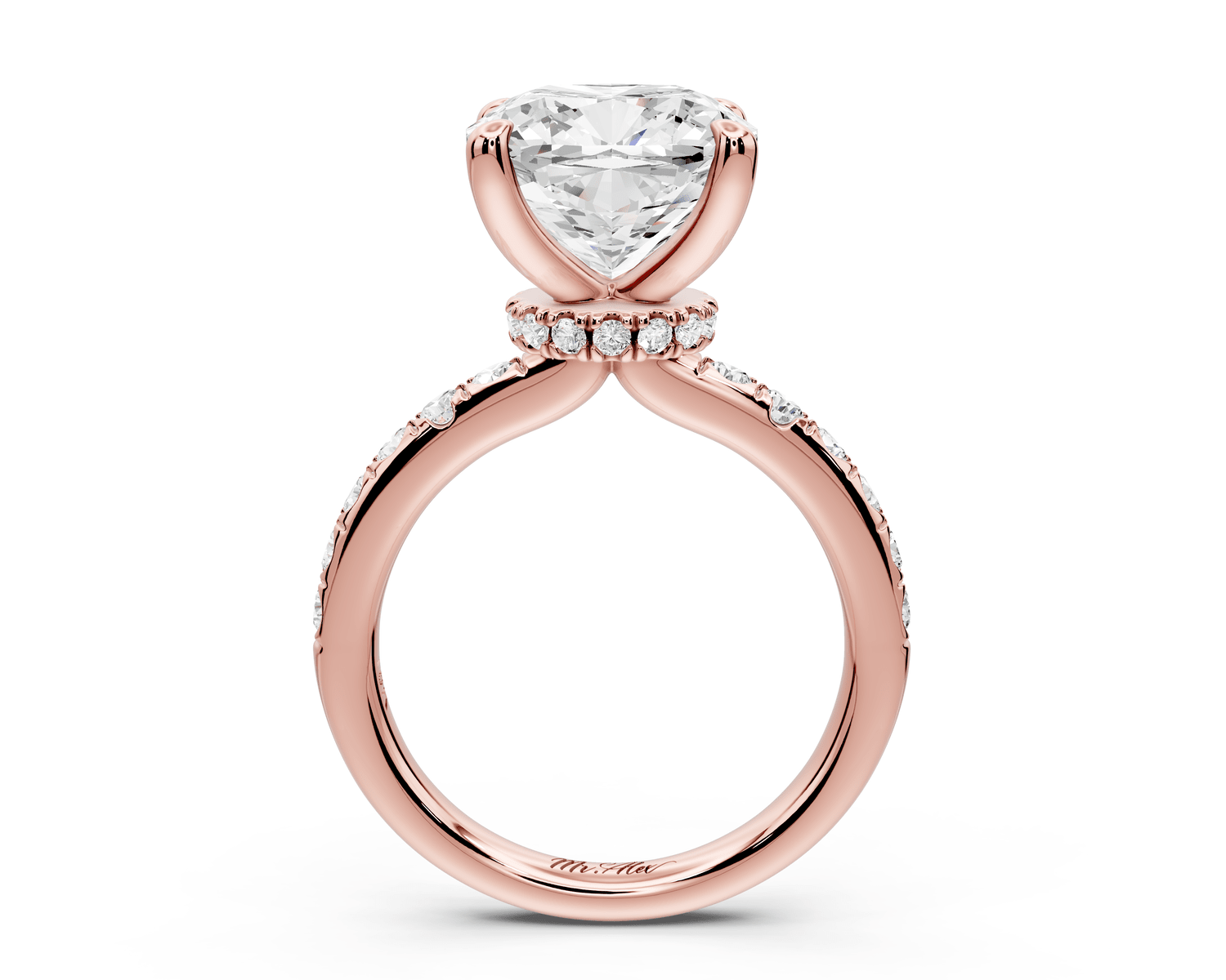 Flora - 5ct 18k rose gold cushion talong prong Wrap around halo Half Band Engagement Ring - Mr. Alex Jewelry