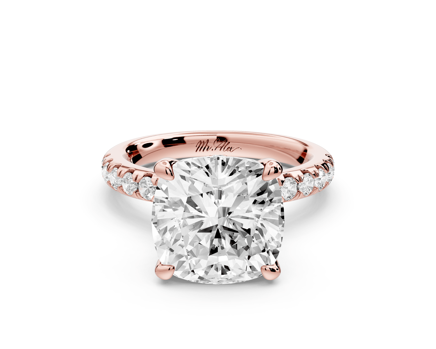 Flora - 5ct 18k rose gold cushion talong prong Wrap around halo Half Band Engagement Ring - Mr. Alex Jewelry