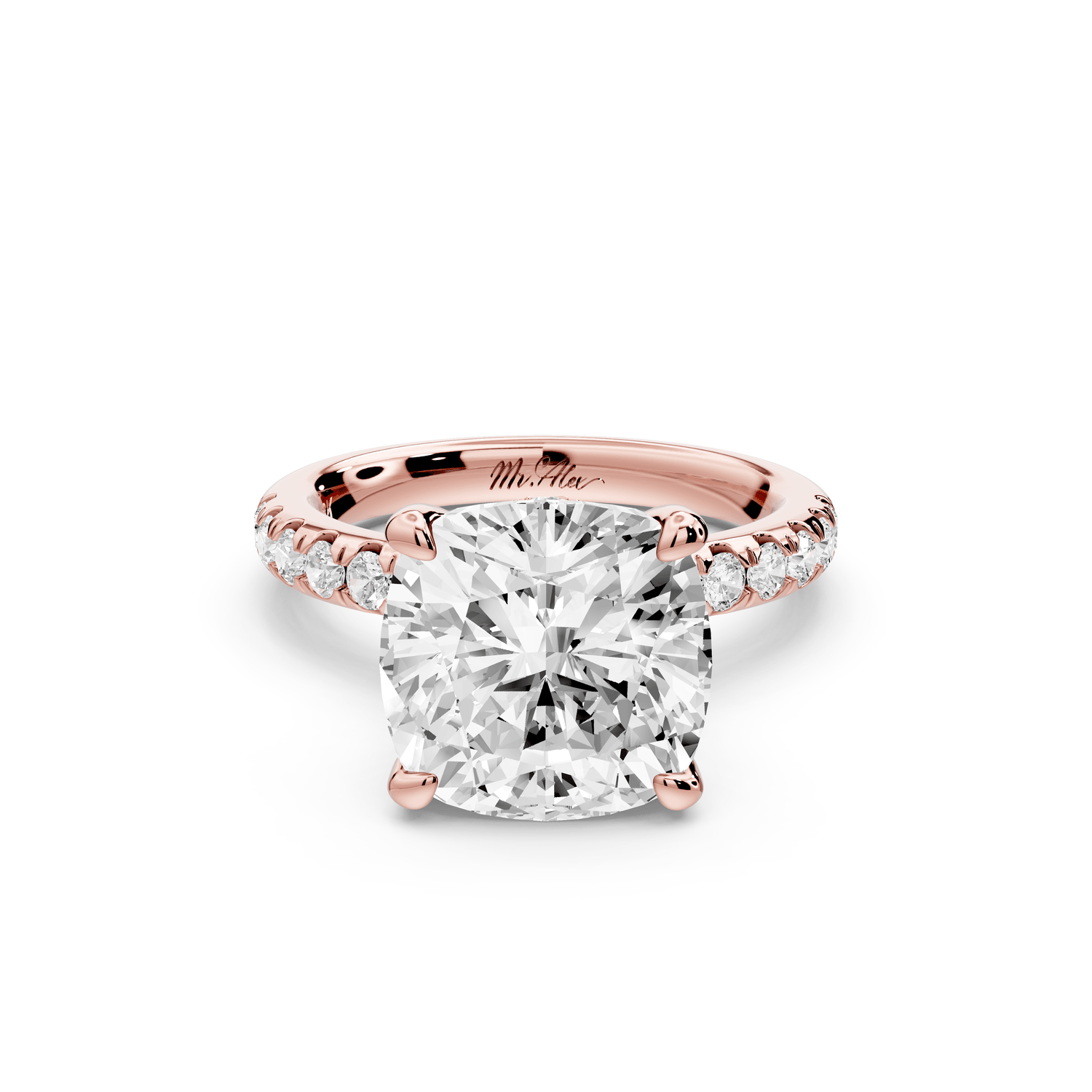 Flora - 5ct 18k rose gold cushion talong prong Wrap around halo Half Band Engagement Ring - Mr. Alex Jewelry