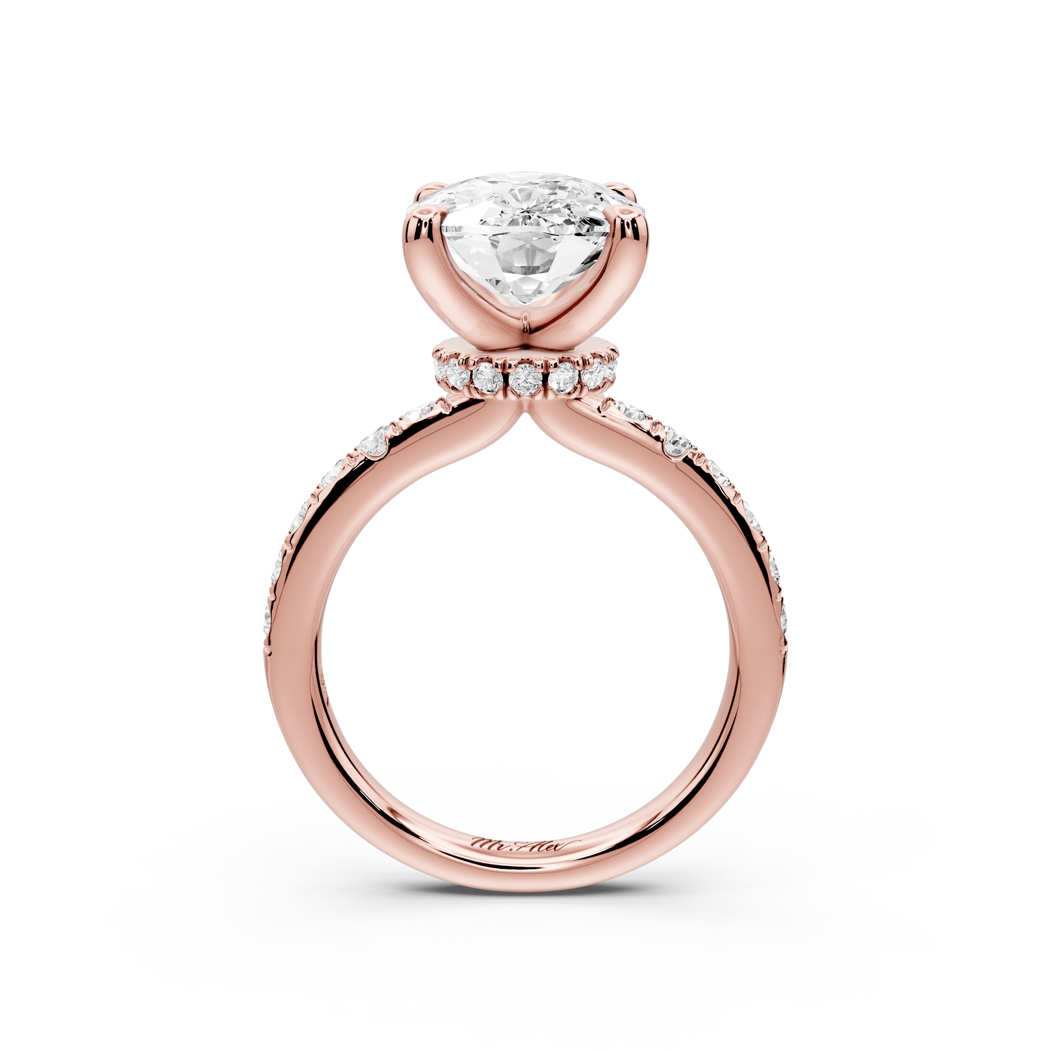 Flora - 5ct 18k rose gold ecushion talong prong Wrap around halo Half Band Engagement Ring - Mr. Alex Jewelry