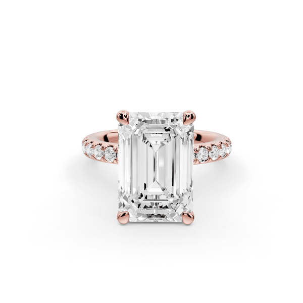 Flora - 5ct 18k rose gold emerald talong prong Wrap around halo Half Band Engagement Ring - Mr. Alex Jewelry