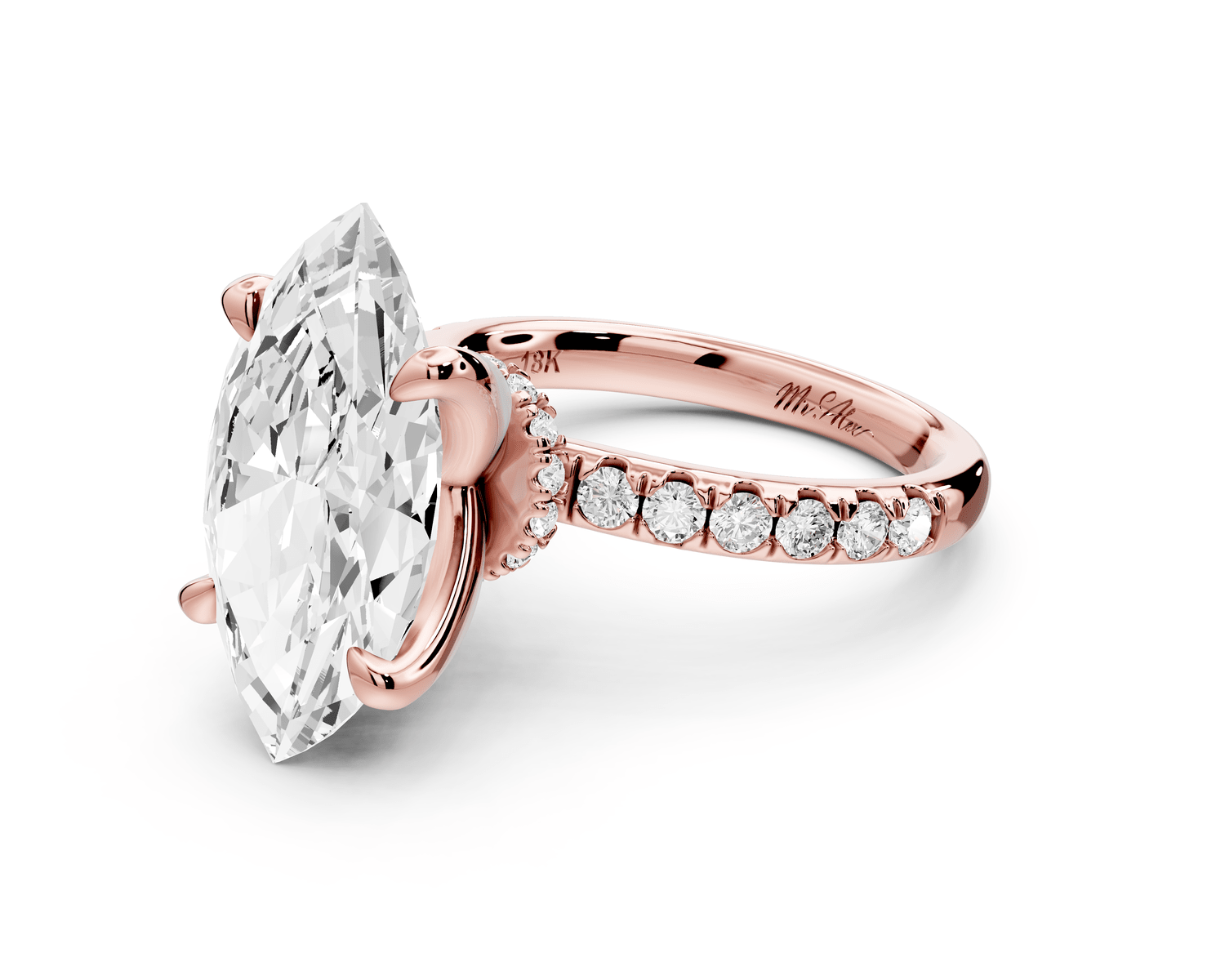 Flora - 5ct 18k rose gold marquise talong prong Wrap around halo Half Band Engagement Ring - Mr. Alex Jewelry
