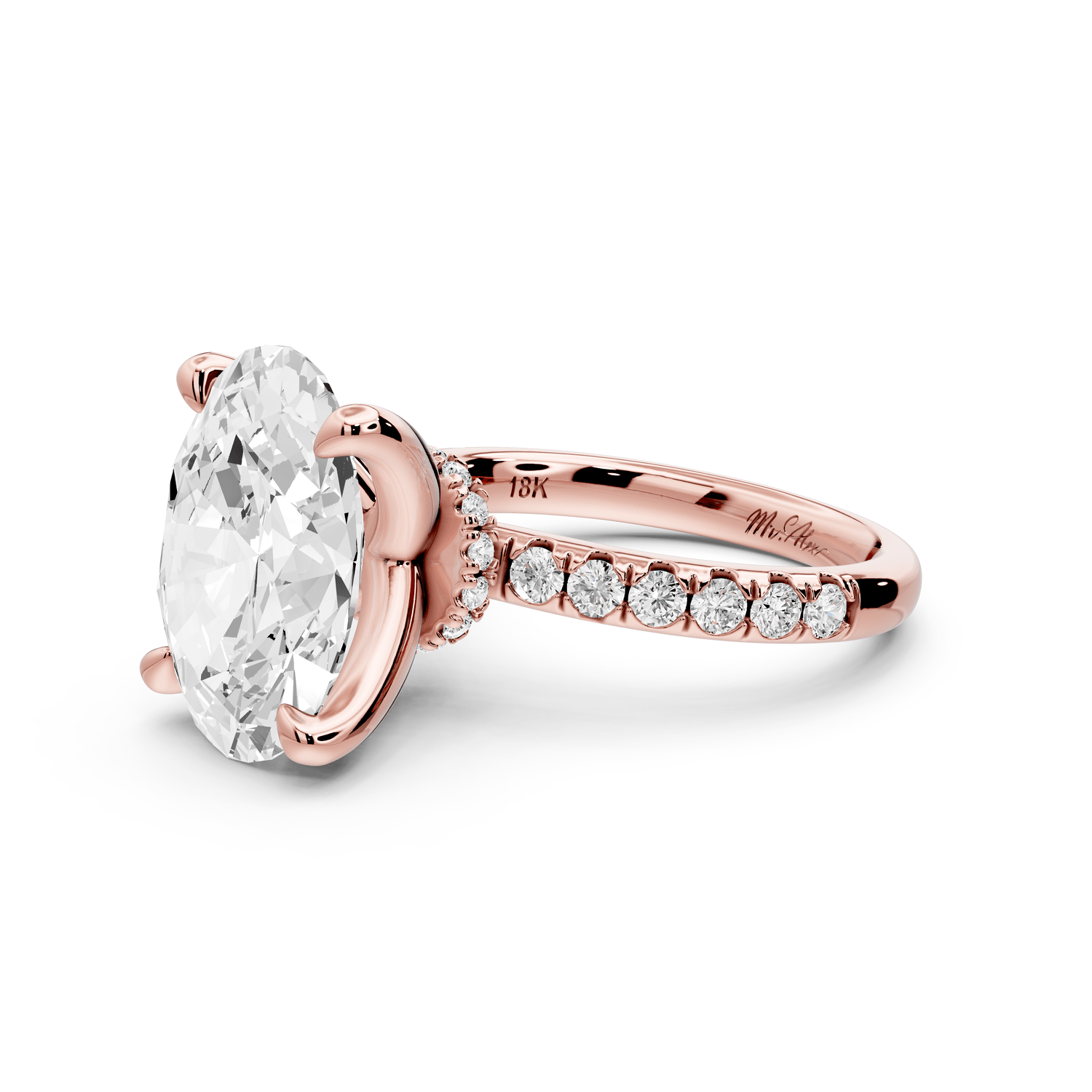 Flora - 5ct 18k rose gold oval talong prong Wrap around halo Half Band Engagement Ring - Mr. Alex Jewelry