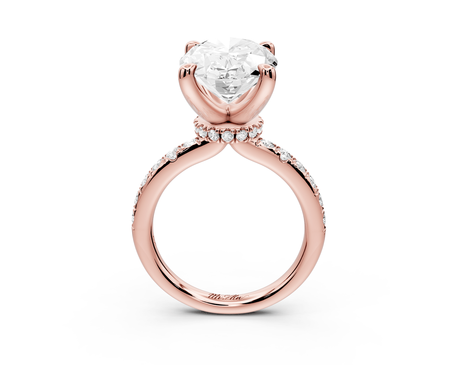 Flora - 5ct 18k rose gold oval talong prong Wrap around halo Half Band Engagement Ring - Mr. Alex Jewelry