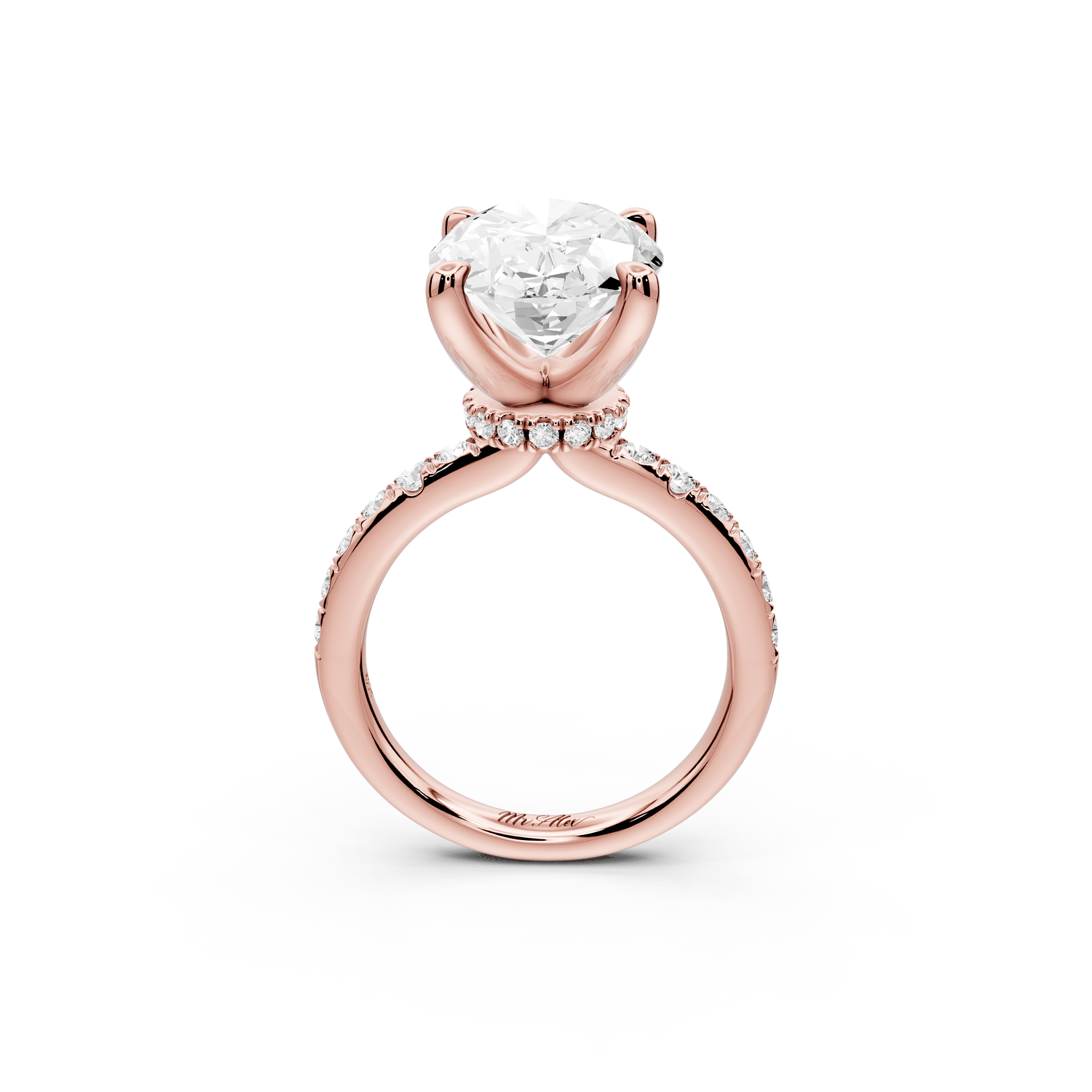 Flora - 5ct 18k rose gold oval talong prong Wrap around halo Half Band Engagement Ring - Mr. Alex Jewelry
