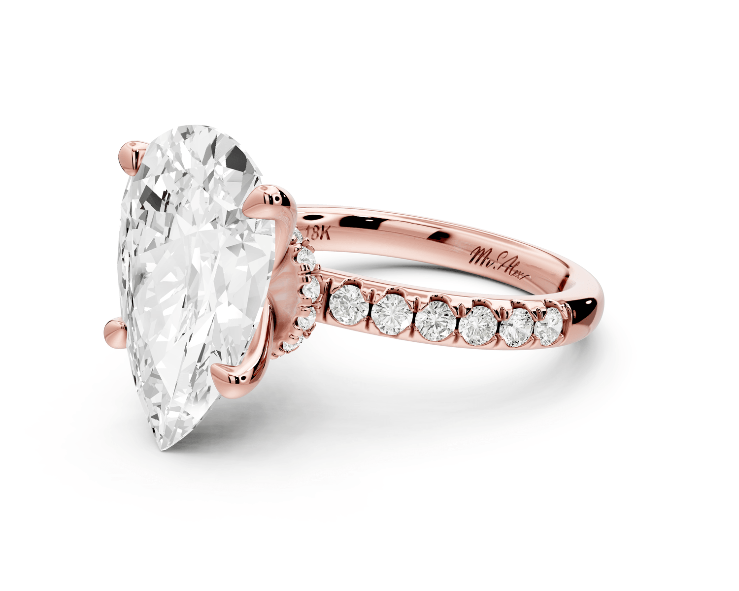 Flora - 5ct 18k rose gold pear talong prong Wrap around halo Half Band Engagement Ring - Mr. Alex Jewelry