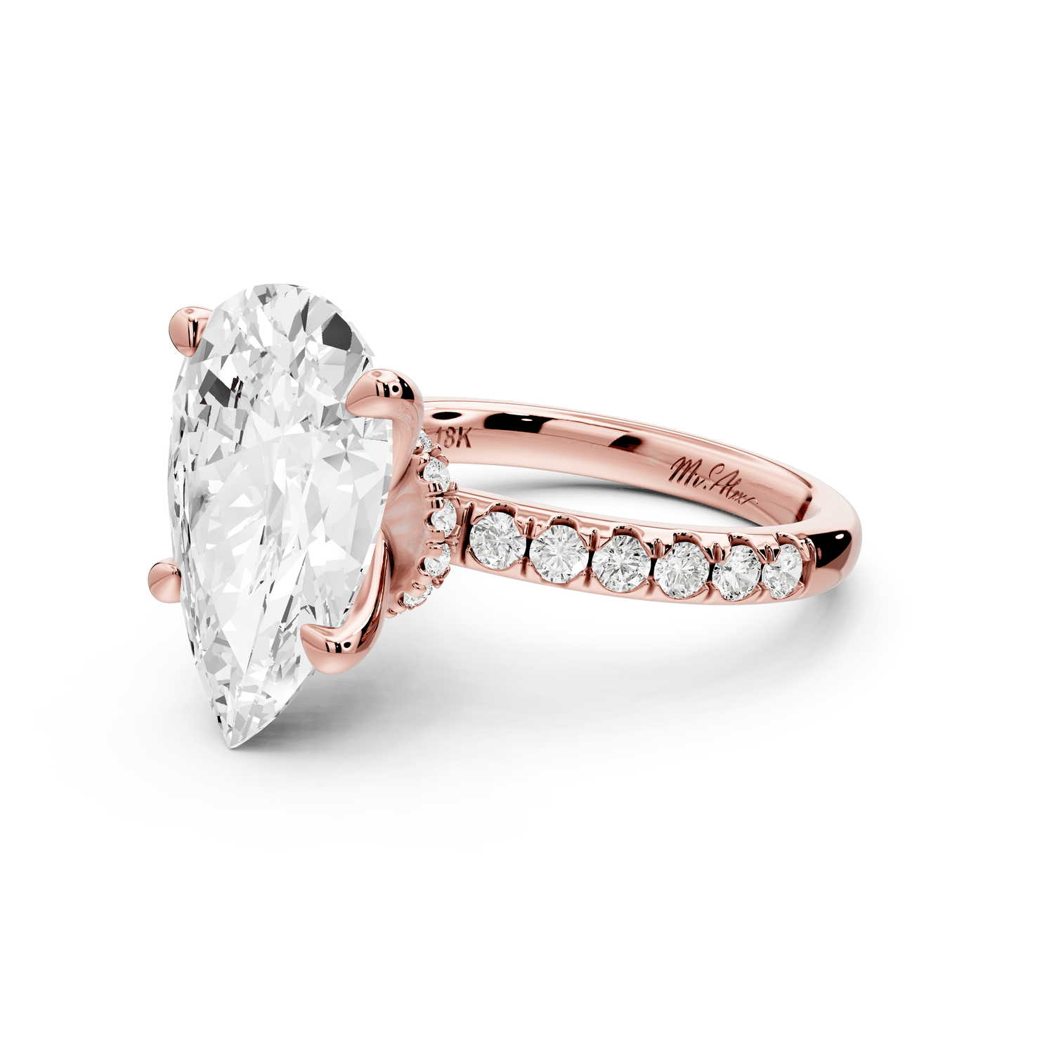 Flora - 5ct 18k rose gold pear talong prong Wrap around halo Half Band Engagement Ring - Mr. Alex Jewelry