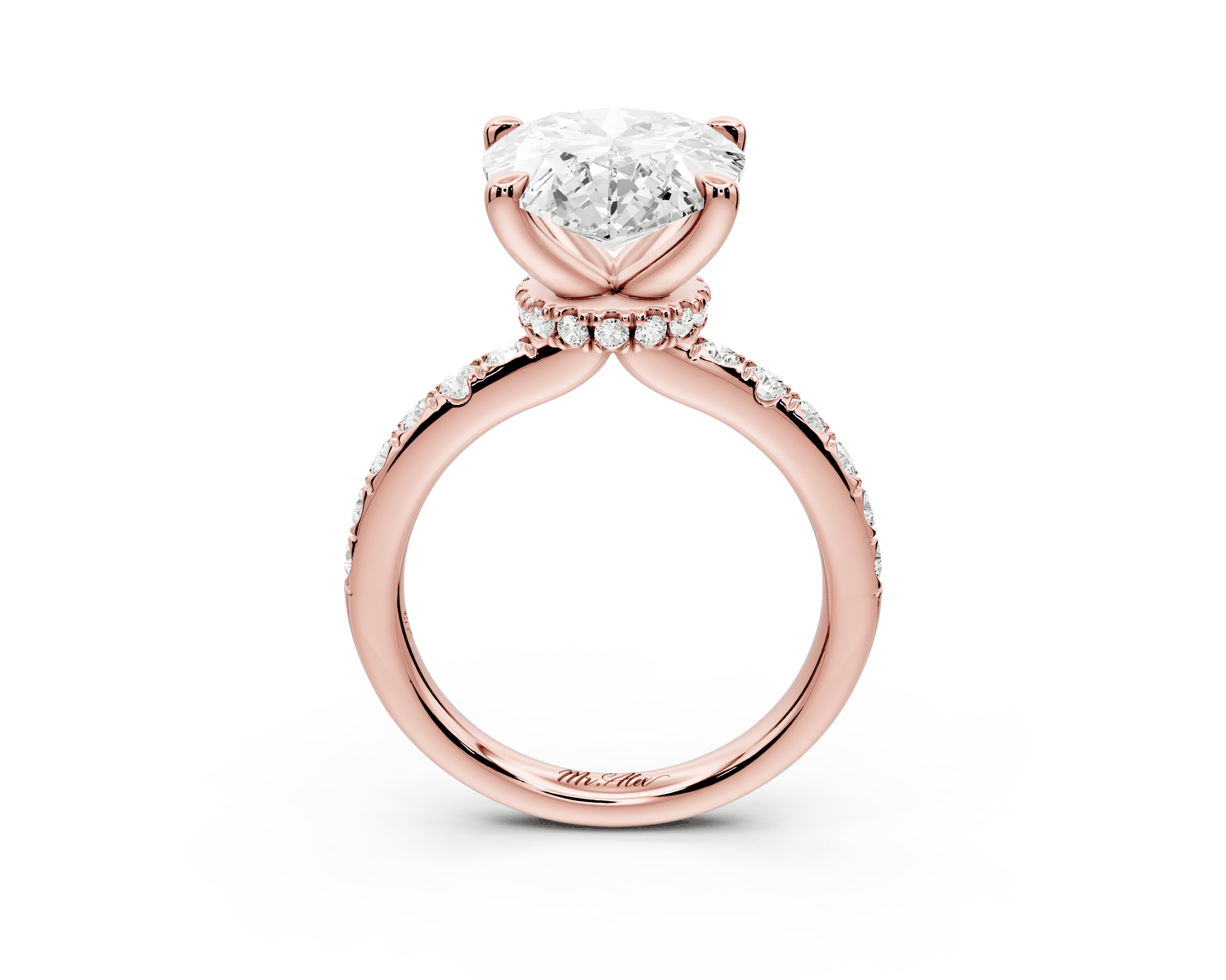Flora - 5ct 18k rose gold pear talong prong Wrap around halo Half Band Engagement Ring - Mr. Alex Jewelry