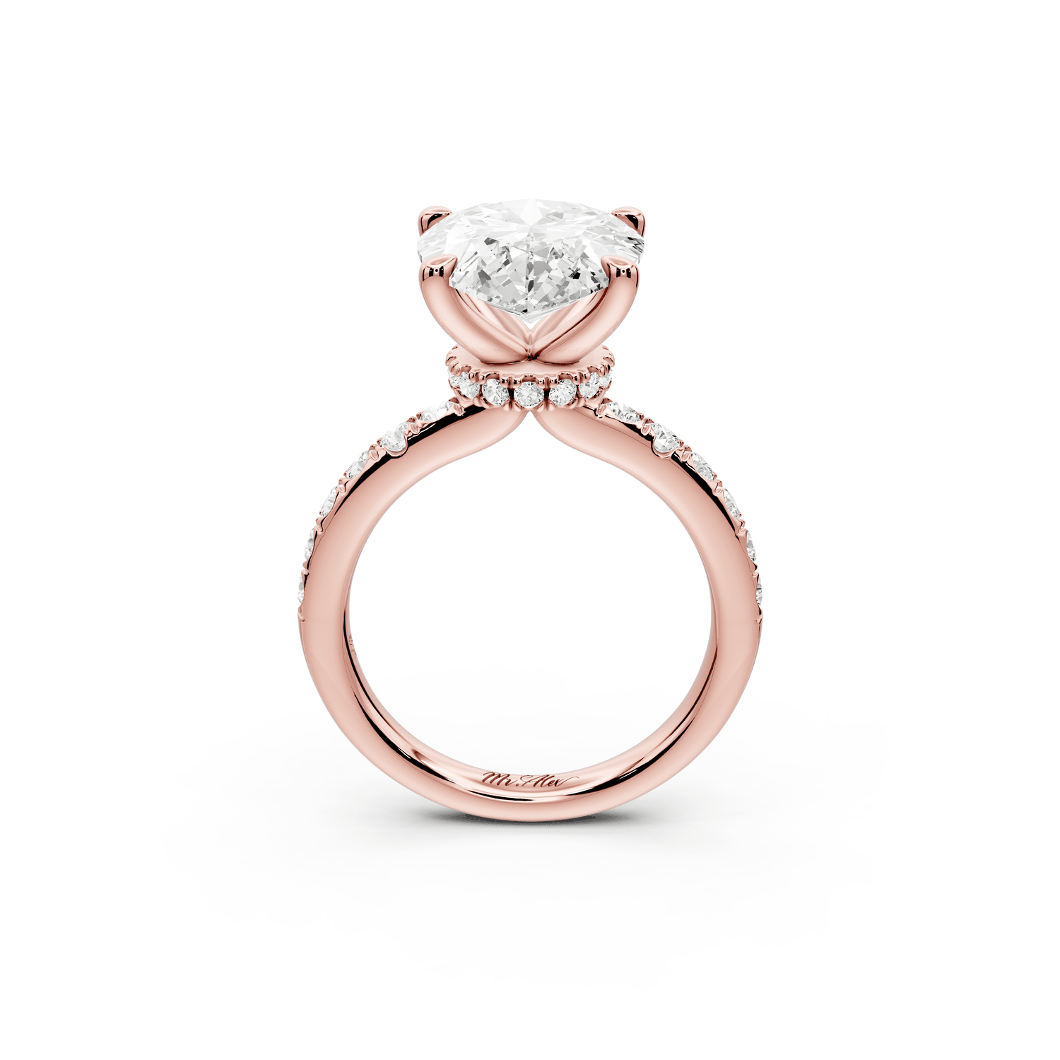 Flora - 5ct 18k rose gold pear talong prong Wrap around halo Half Band Engagement Ring - Mr. Alex Jewelry
