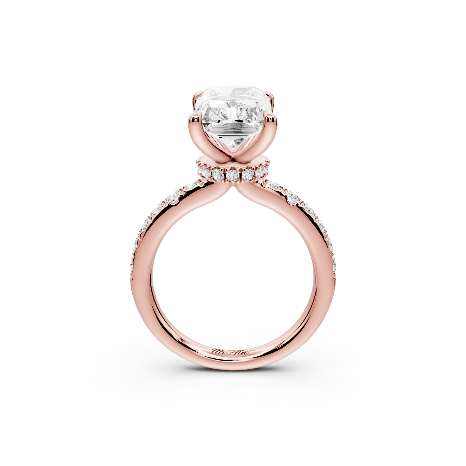 Flora - 5ct 18k rose gold radiant talong prong Wrap around halo Half Band Engagement Ring - Mr. Alex Jewelry