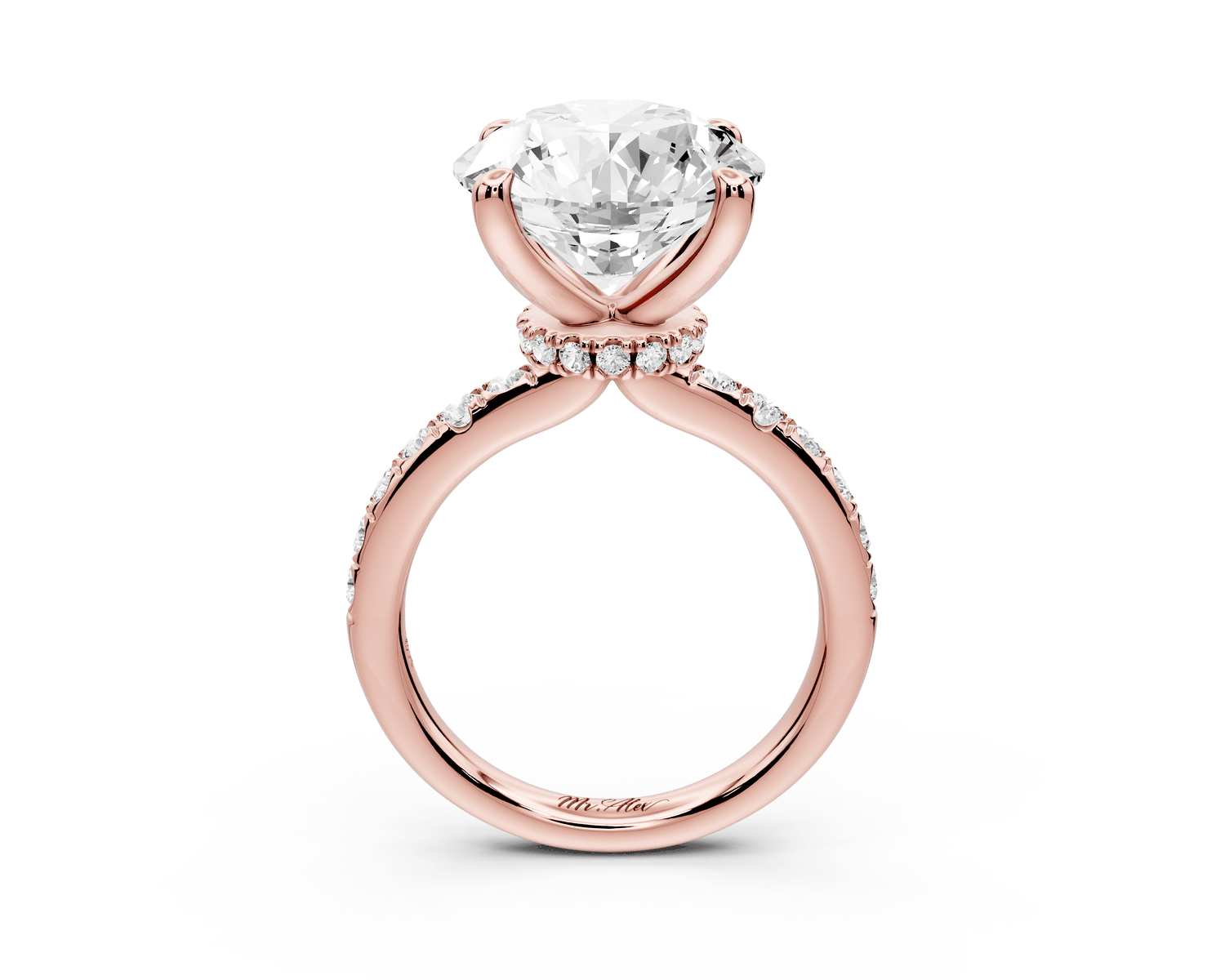 Flora - 5ct 18k rose gold round talong prong Wrap around halo Half Band Engagement Ring - Mr. Alex Jewelry