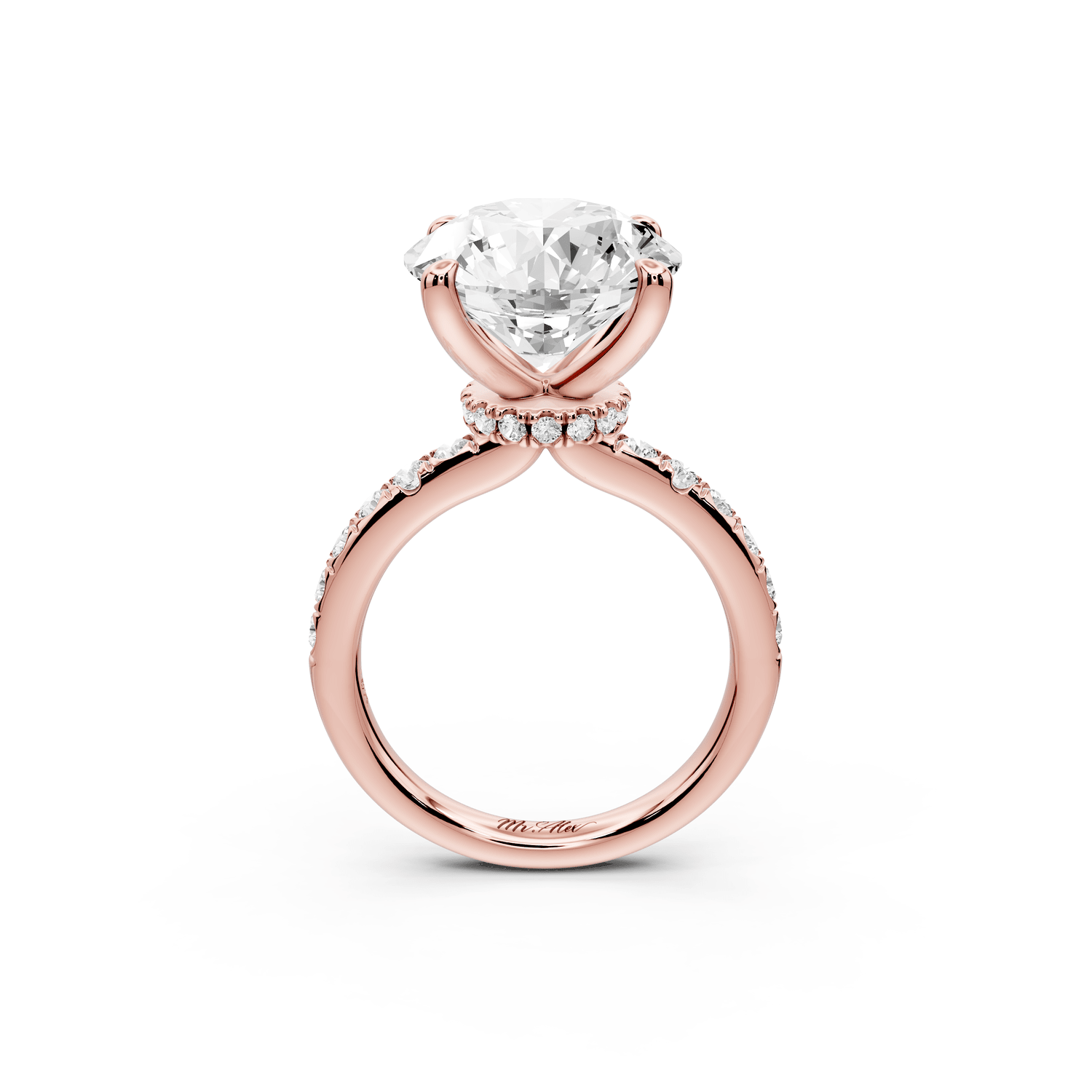 Flora - 5ct 18k rose gold round talong prong Wrap around halo Half Band Engagement Ring - Mr. Alex Jewelry