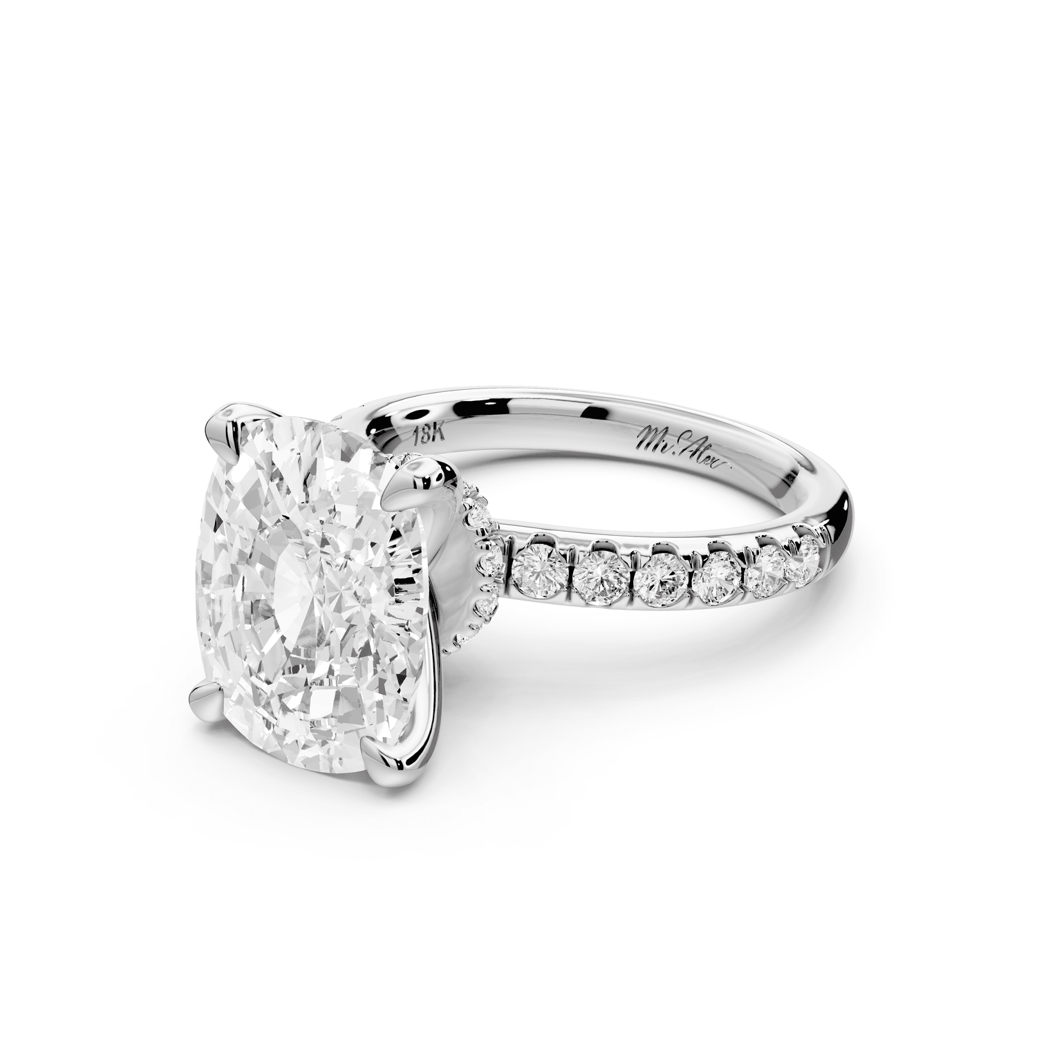 Flora - 5ct 18k white gold ecushion talong prong Wrap around halo Half Band Engagement Ring - Mr. Alex Jewelry