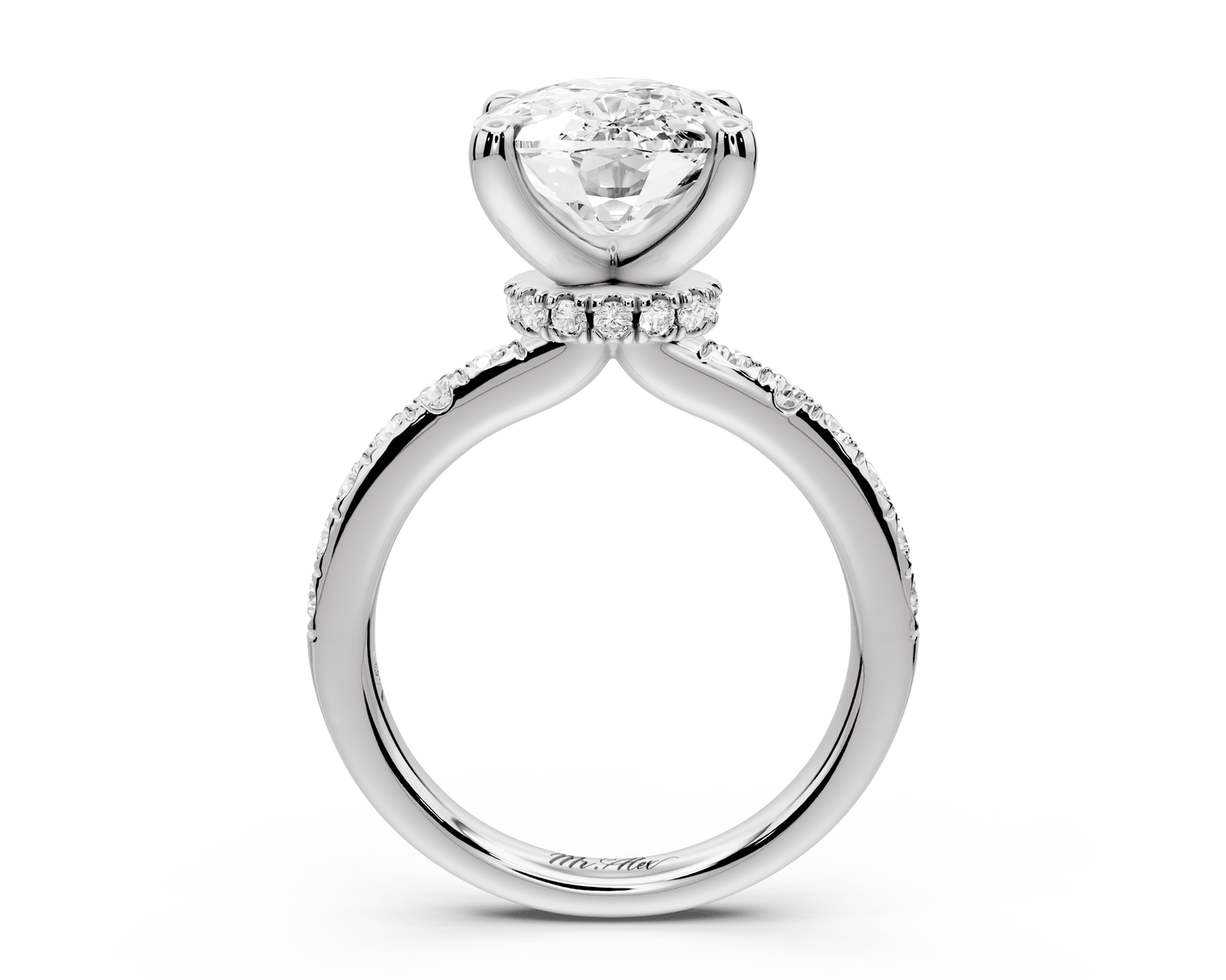 Flora - 5ct 18k white gold ecushion talong prong Wrap around halo Half Band Engagement Ring - Mr. Alex Jewelry