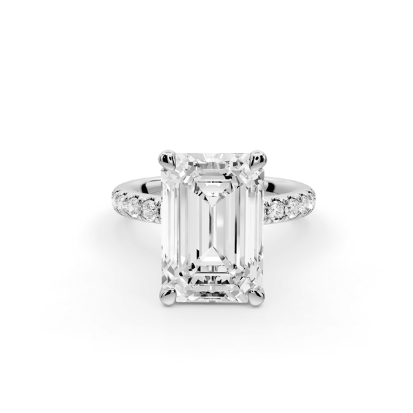 Flora - 5ct 18k white gold emerald talong prong Wrap around halo Half Band Engagement Ring - Mr. Alex Jewelry