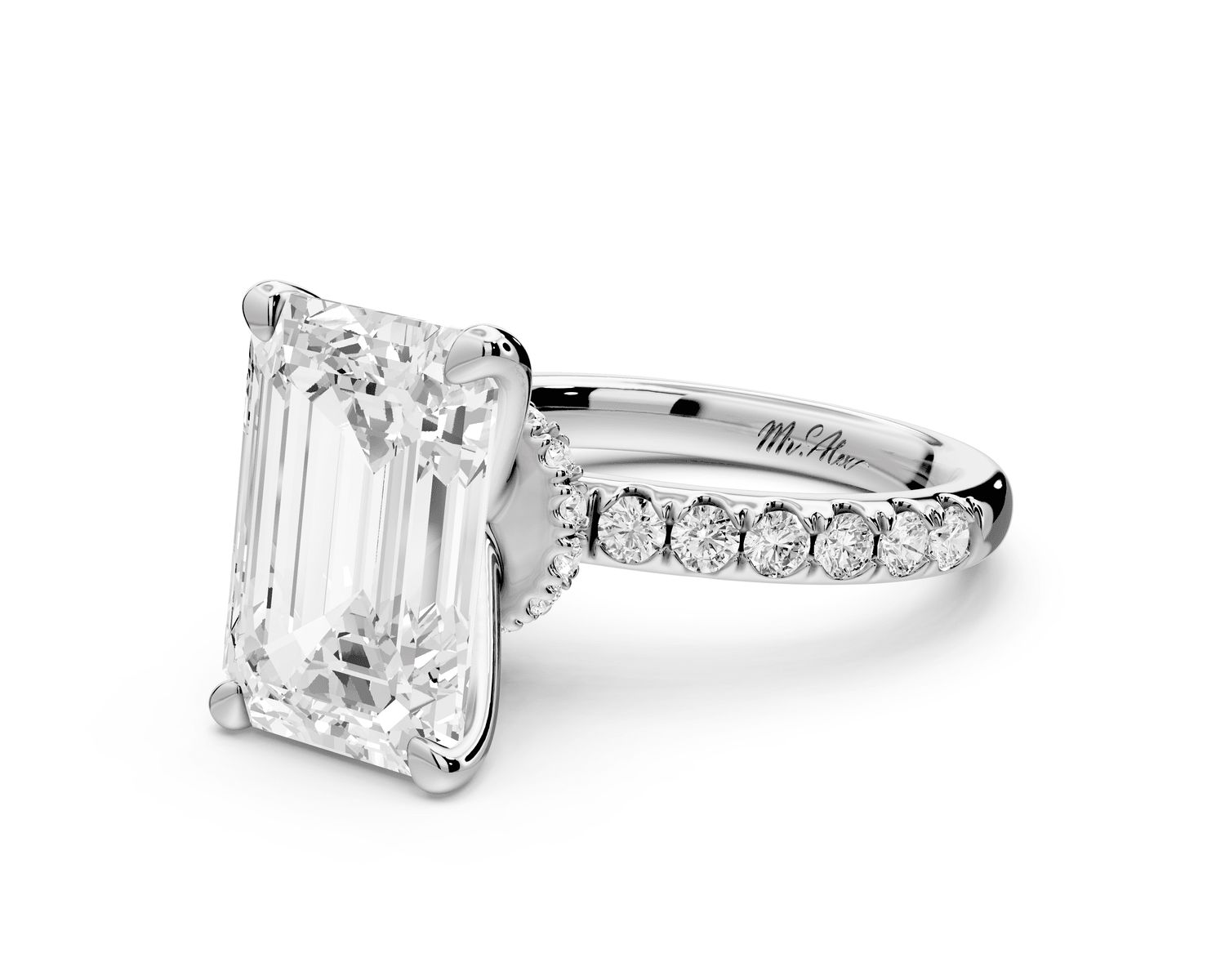Flora - 5ct 18k white gold emerald talong prong Wrap around halo Half Band Engagement Ring - Mr. Alex Jewelry