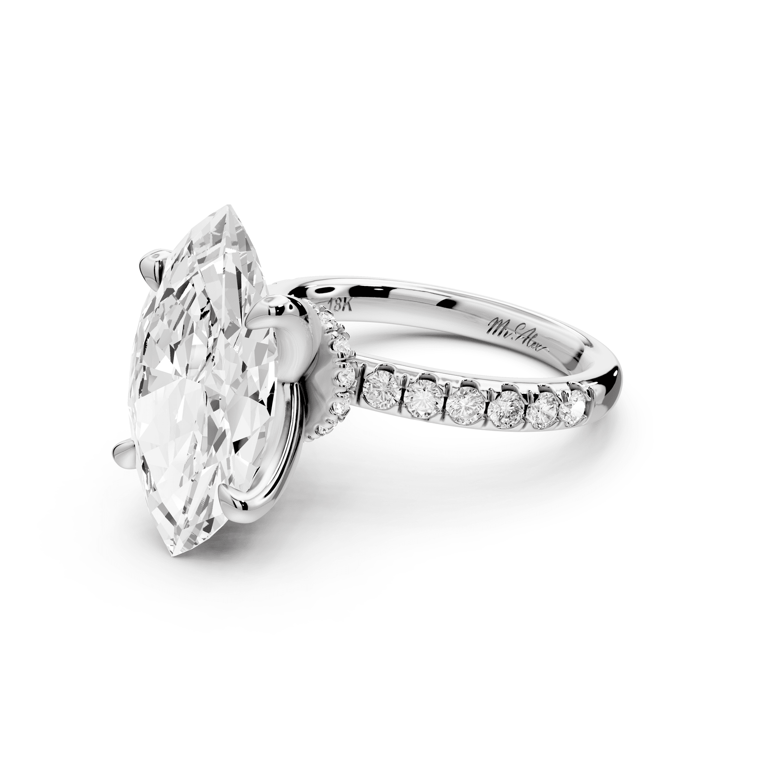 Flora - 5ct 18k white gold marquise talong prong Wrap around halo Half Band Engagement Ring - Mr. Alex Jewelry