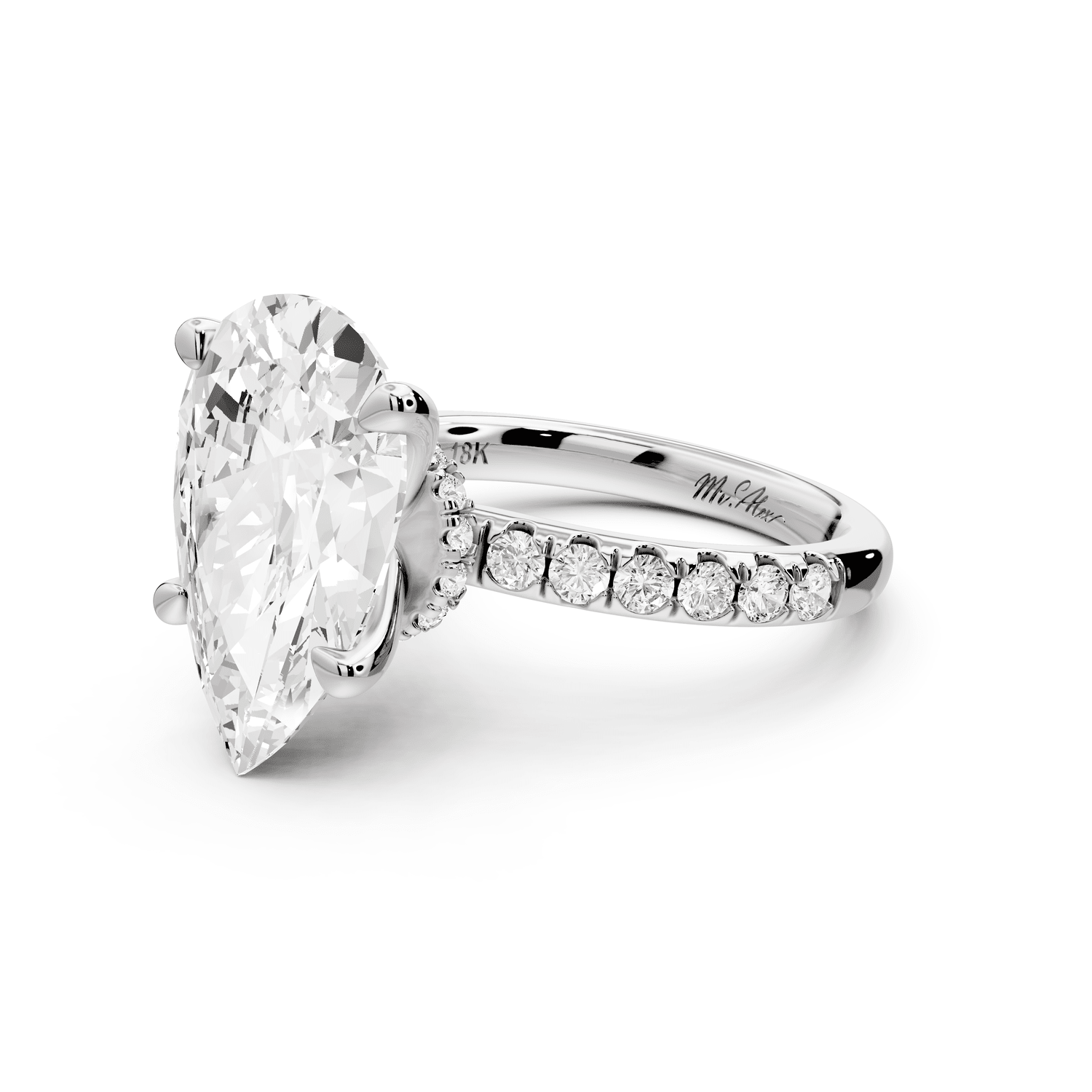 Flora - 5ct 18k white gold pear talong prong Wrap around halo Half Band Engagement Ring - Mr. Alex Jewelry