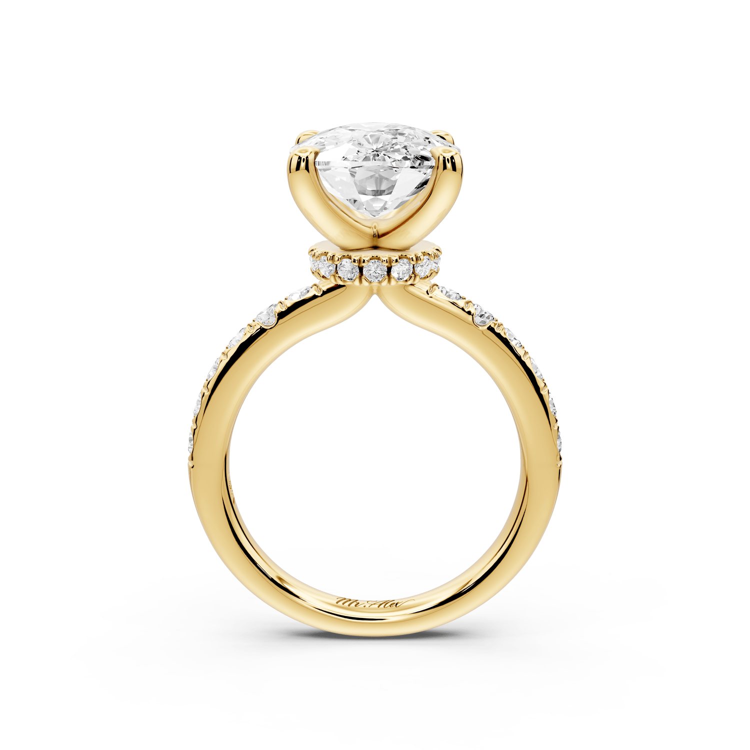 Flora - 5ct 18k yellow gold ecushion talong prong Wrap around halo Half Band Engagement Ring - Mr. Alex Jewelry