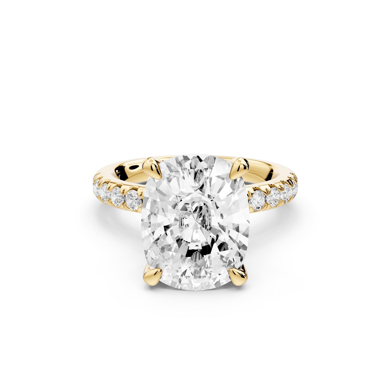 Flora - 5ct 18k yellow gold ecushion talong prong Wrap around halo Half Band Engagement Ring - Mr. Alex Jewelry