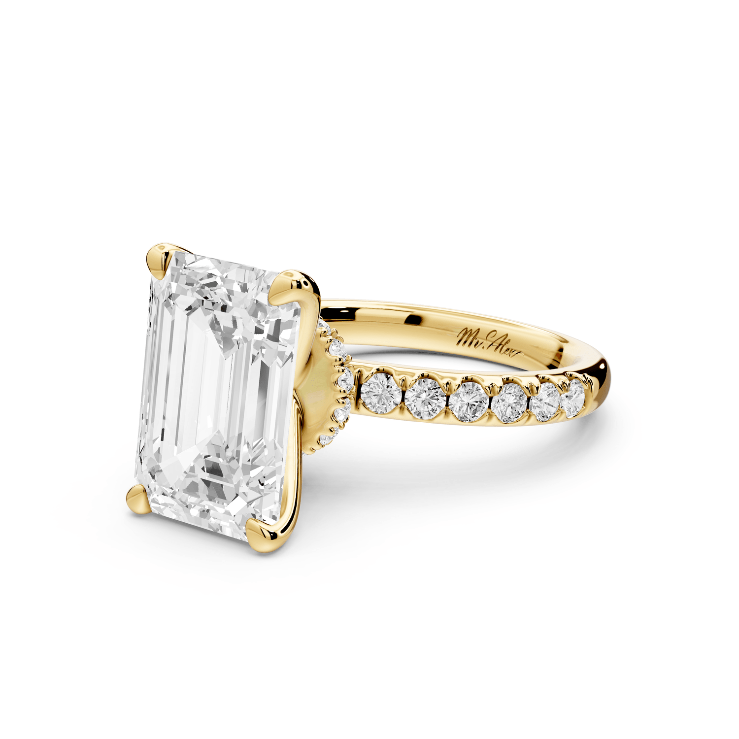 Flora - 5ct 18k yellow gold emerald talong prong Wrap around halo Half Band Engagement Ring - Mr. Alex Jewelry