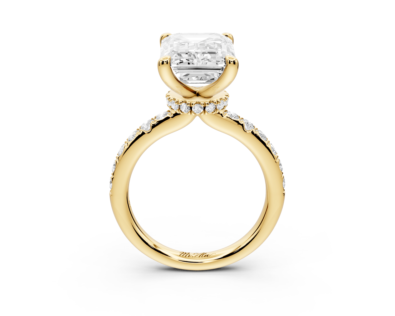 Flora - 5ct 18k yellow gold emerald talong prong Wrap around halo Half Band Engagement Ring - Mr. Alex Jewelry