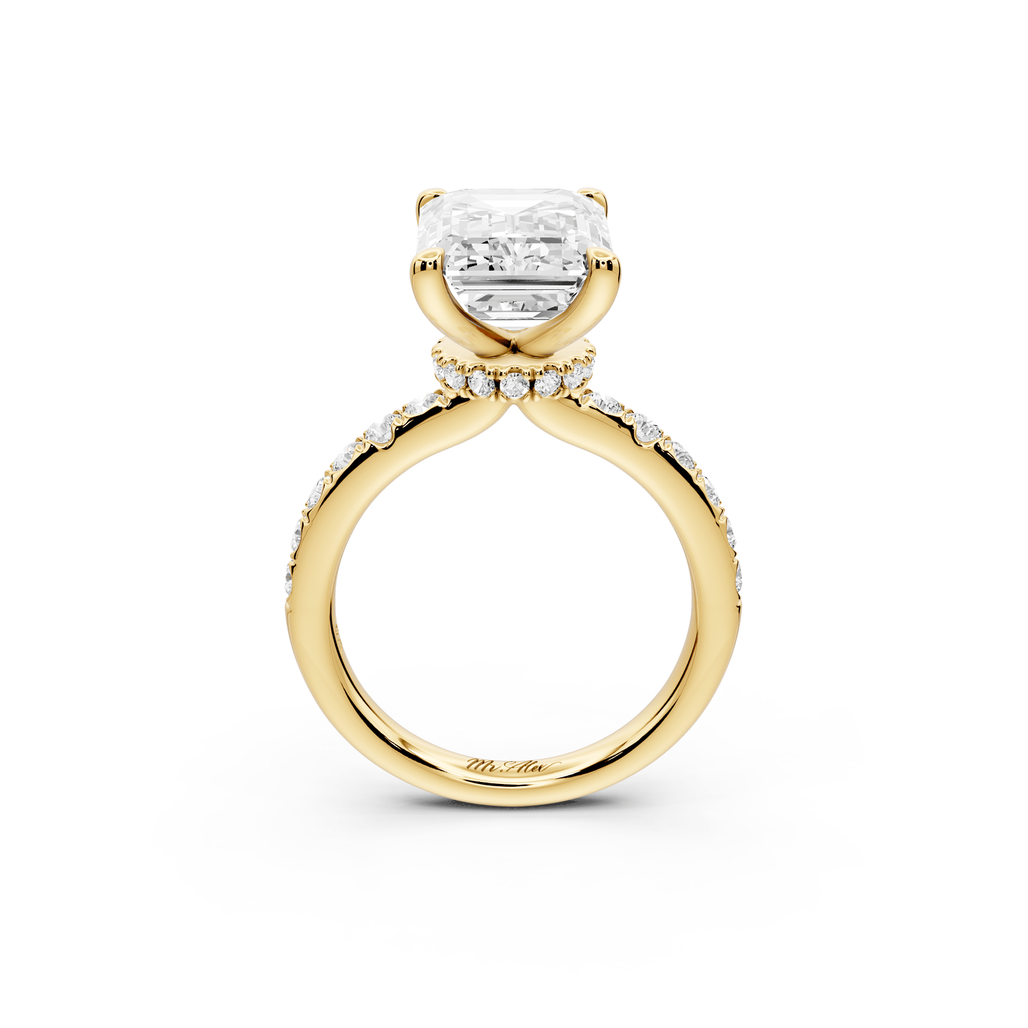 Flora - 5ct 18k yellow gold emerald talong prong Wrap around halo Half Band Engagement Ring - Mr. Alex Jewelry