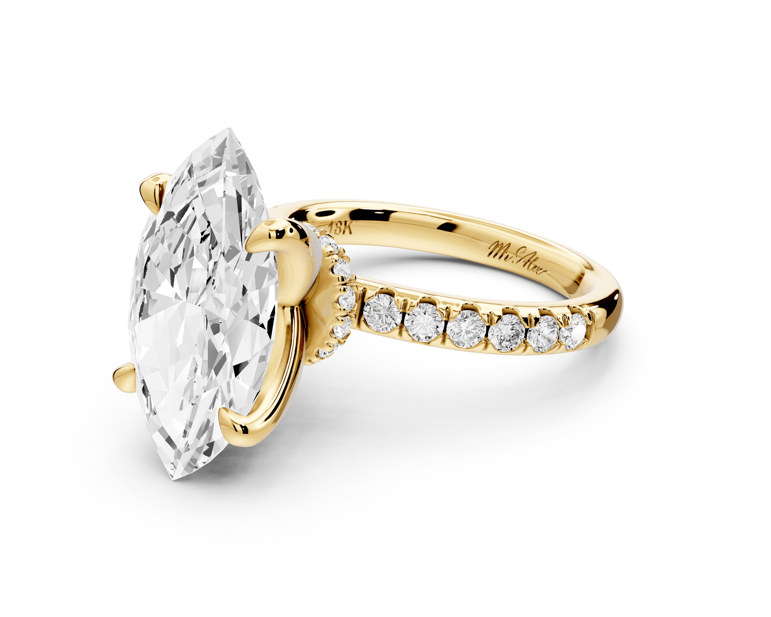Flora - 5ct 18k yellow gold marquise talong prong Wrap around halo Half Band Engagement Ring - Mr. Alex Jewelry