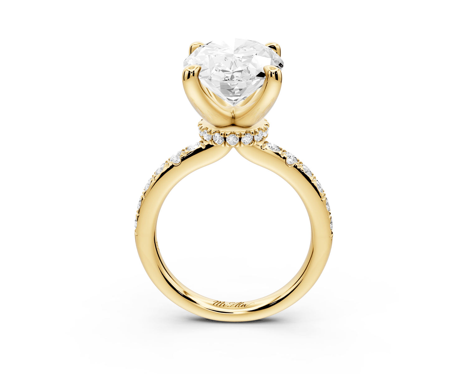 Flora - 5ct 18k yellow gold oval talong prong Wrap around halo Half Band Engagement Ring - Mr. Alex Jewelry
