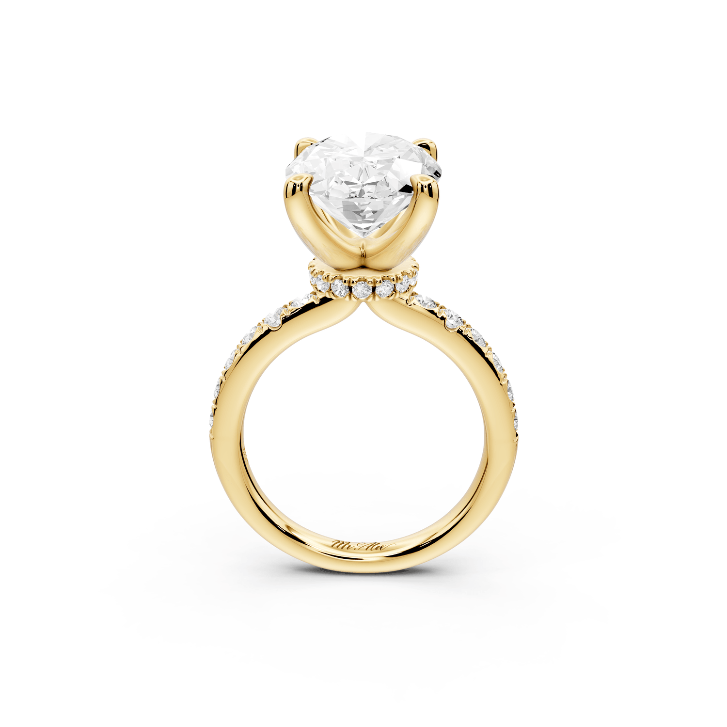 Flora - 5ct 18k yellow gold oval talong prong Wrap around halo Half Band Engagement Ring - Mr. Alex Jewelry