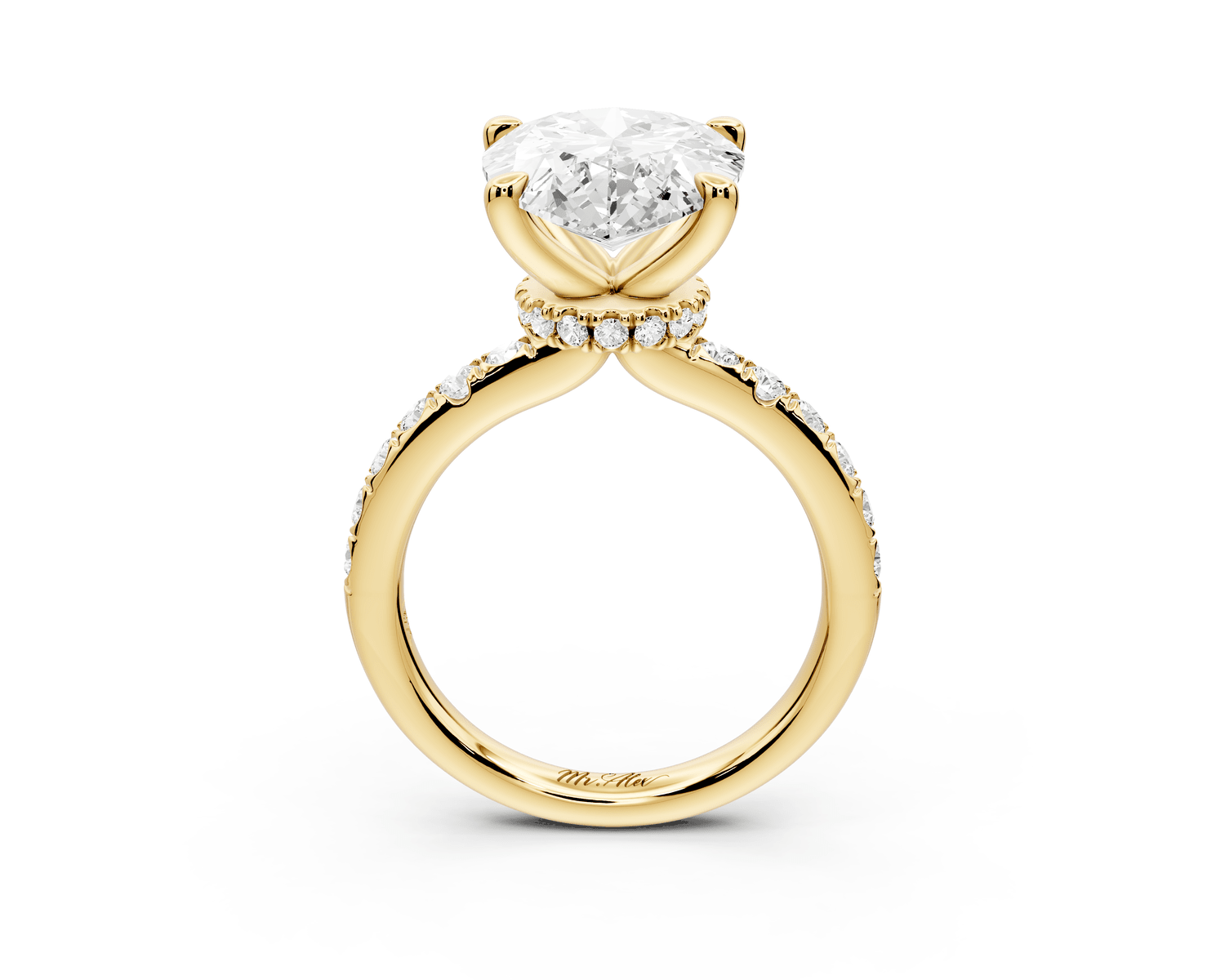 Flora - 5ct 18k yellow gold pear talong prong Wrap around halo Half Band Engagement Ring - Mr. Alex Jewelry