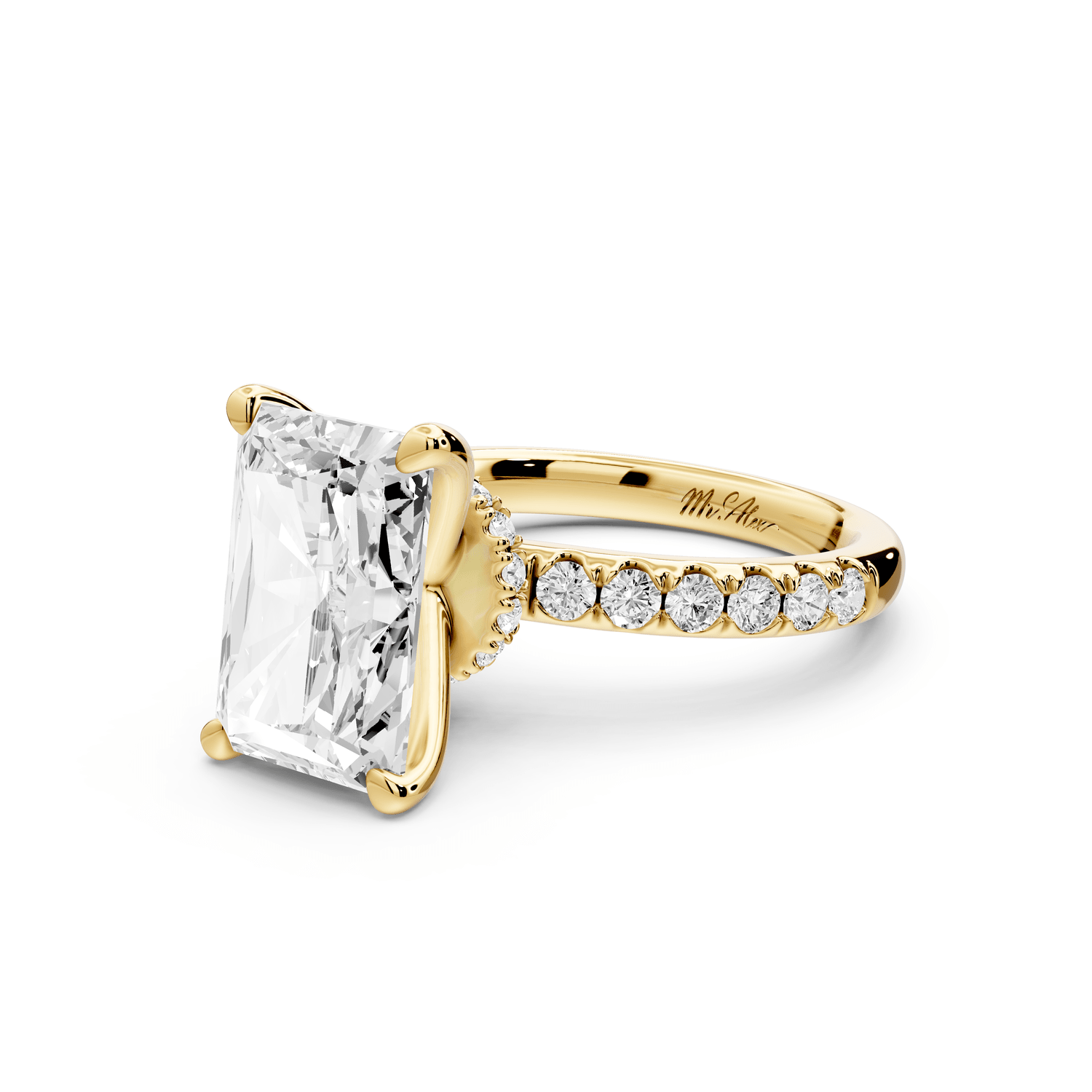 Flora - 5ct 18k yellow gold radiant talong prong Wrap around halo Half Band Engagement Ring - Mr. Alex Jewelry