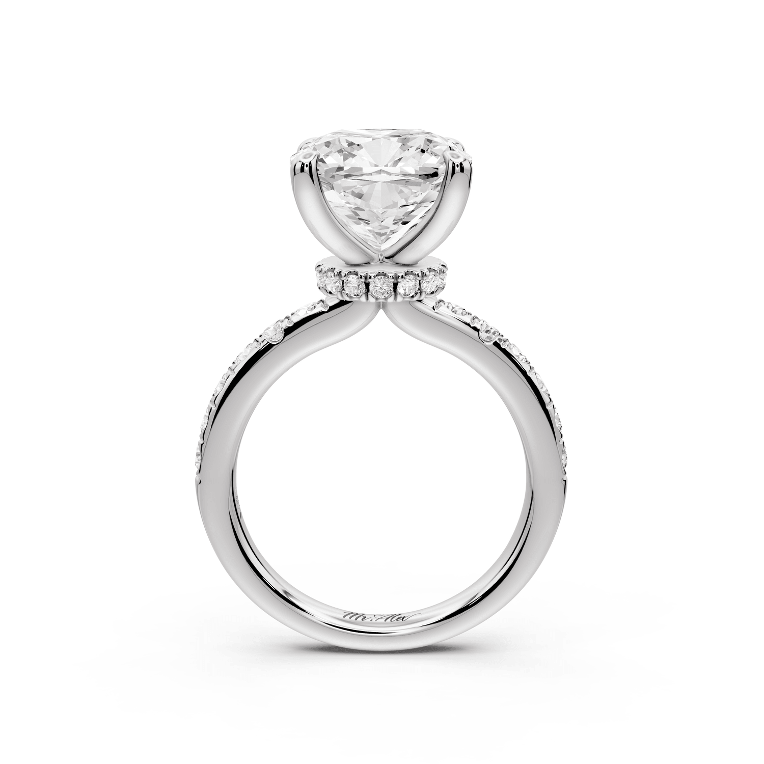 Flora - 5ct platinum cushion talong prong Wrap around halo Half Band Engagement Ring - Mr. Alex Jewelry