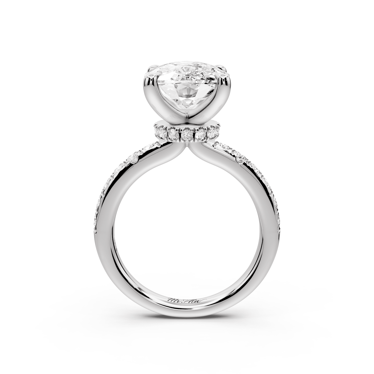 Flora - 5ct platinum ecushion talong prong Wrap around halo Half Band Engagement Ring - Mr. Alex Jewelry