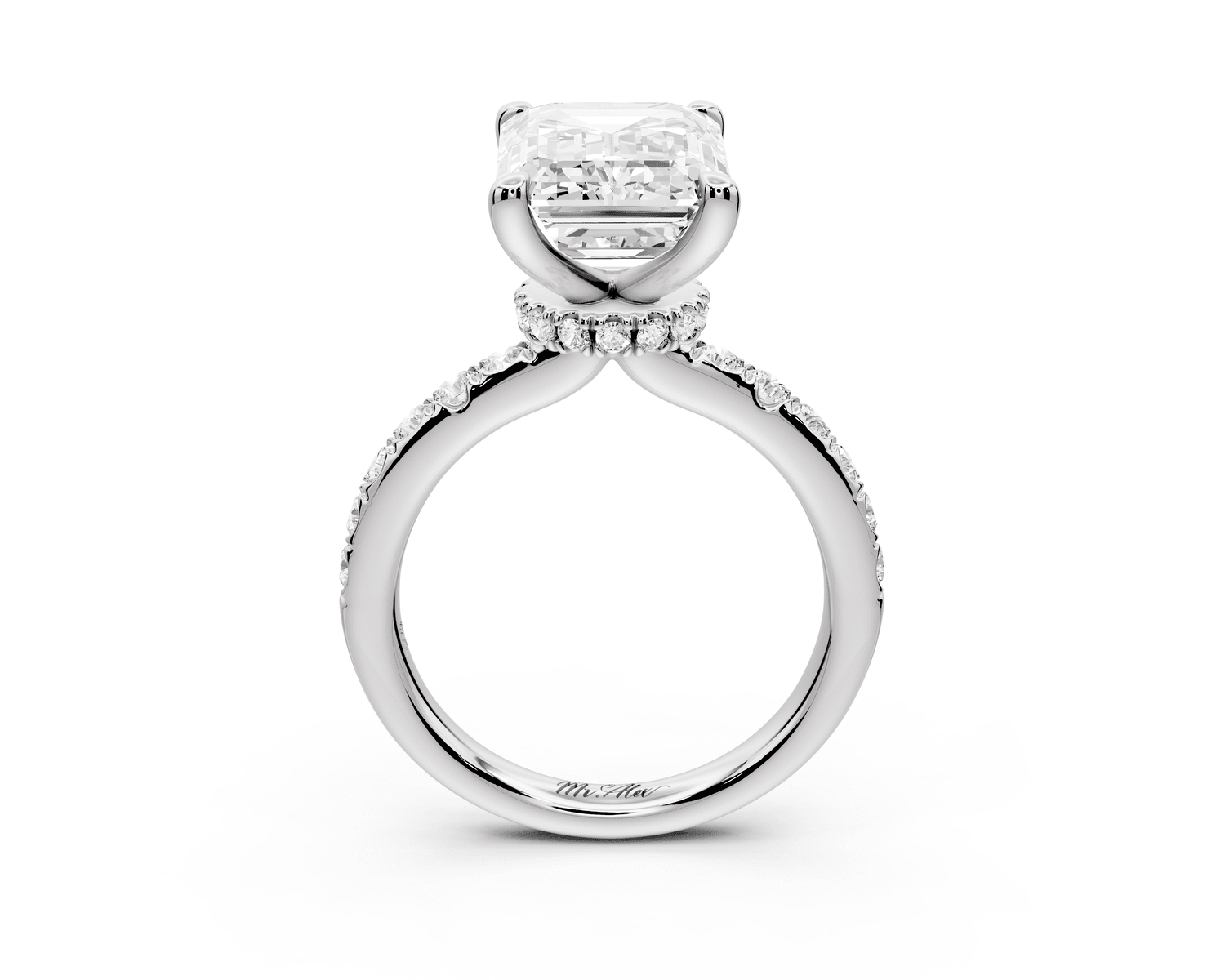 Flora - 5ct platinum emerald talong prong Wrap around halo Half Band Engagement Ring - Mr. Alex Jewelry