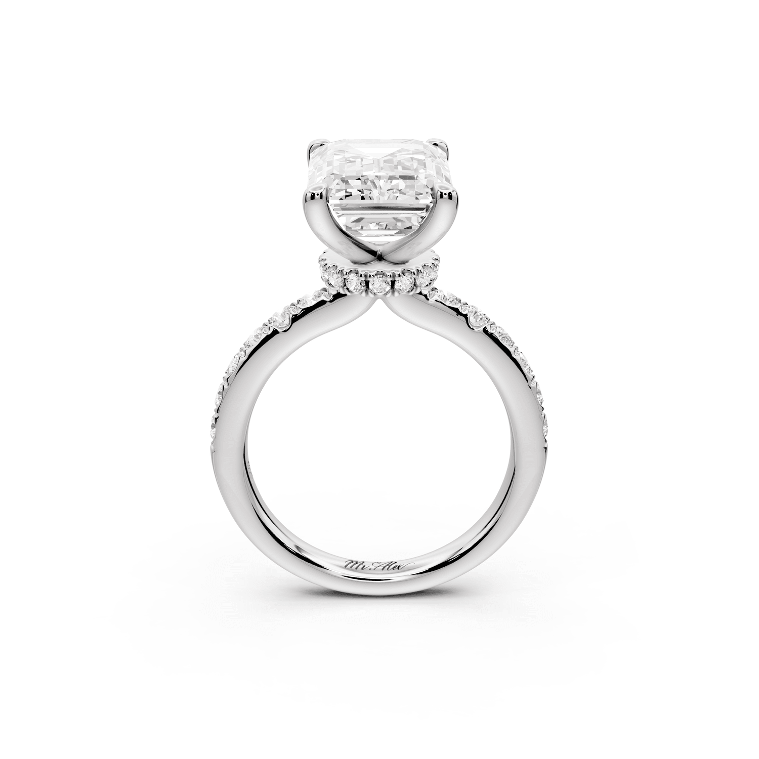 Flora - 5ct platinum emerald talong prong Wrap around halo Half Band Engagement Ring - Mr. Alex Jewelry
