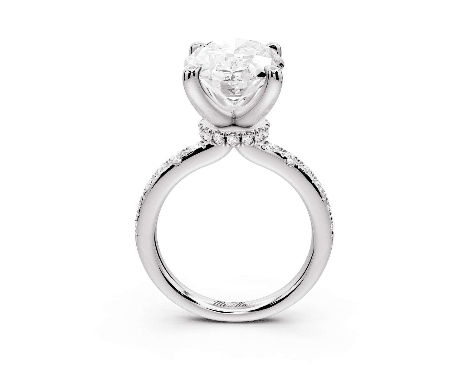 Flora - 5ct platinum oval talong prong Wrap around halo Half Band Engagement Ring - Mr. Alex Jewelry