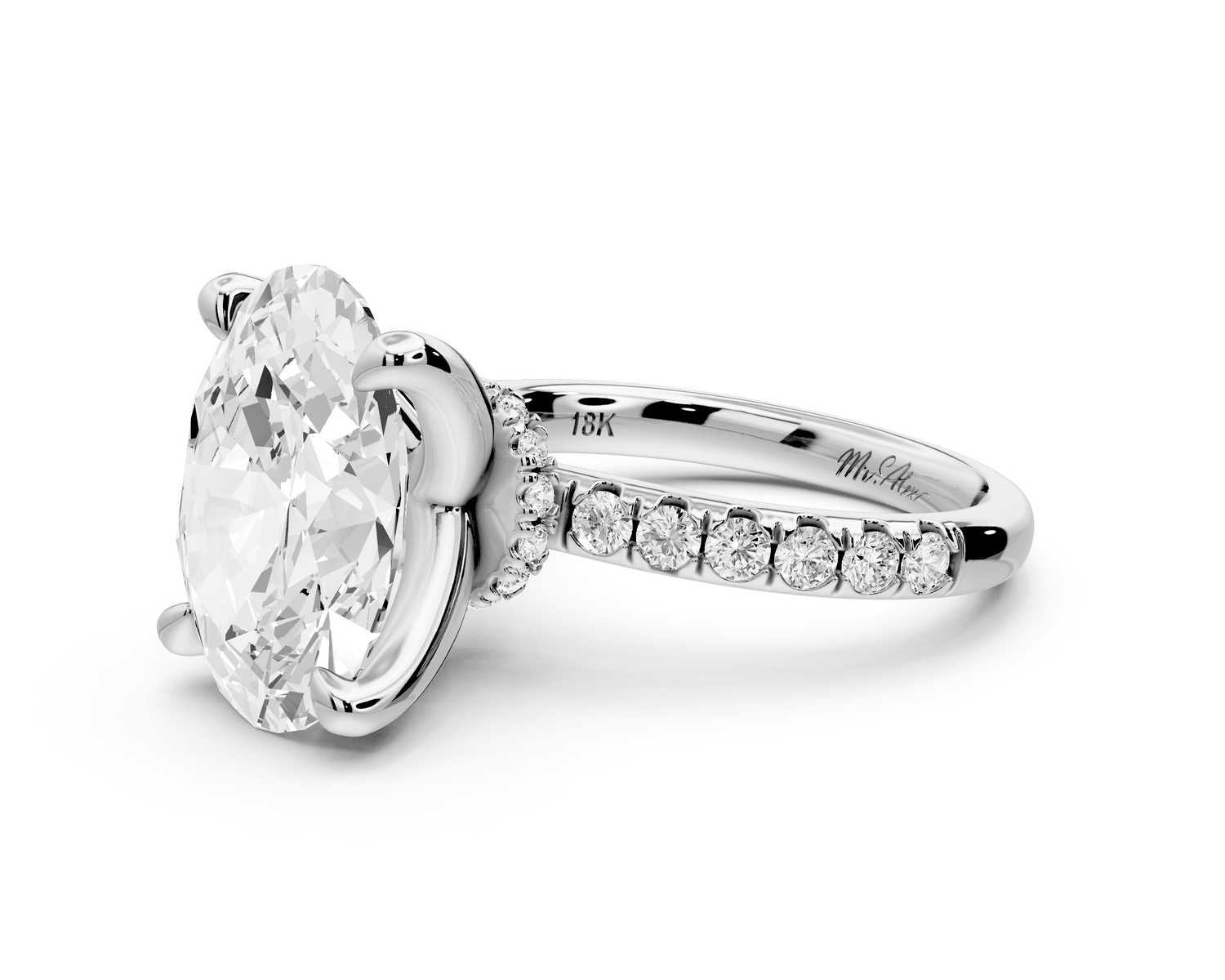 Flora - 5ct platinum oval talong prong Wrap around halo Half Band Engagement Ring - Mr. Alex Jewelry