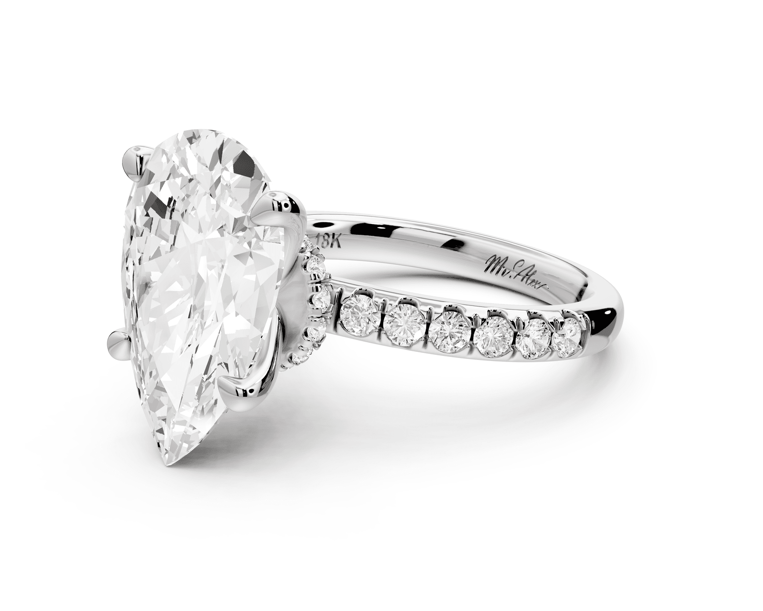 Flora - 5ct platinum pear talong prong Wrap around halo Half Band Engagement Ring - Mr. Alex Jewelry