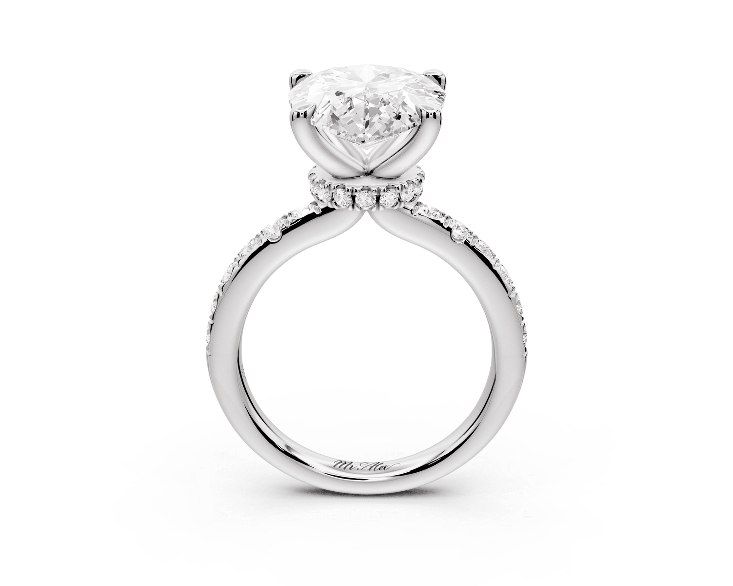 Flora - 5ct platinum pear talong prong Wrap around halo Half Band Engagement Ring - Mr. Alex Jewelry