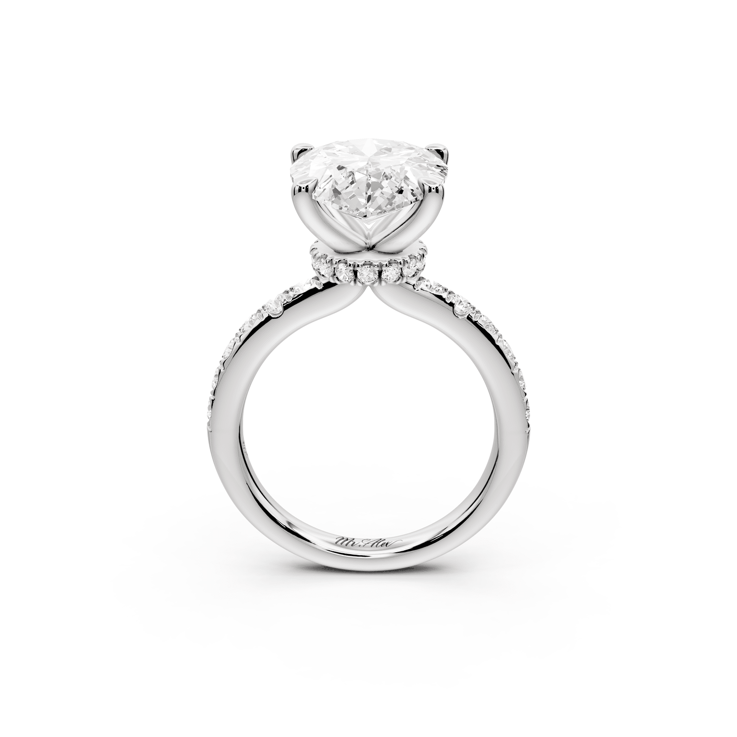 Flora - 5ct platinum pear talong prong Wrap around halo Half Band Engagement Ring - Mr. Alex Jewelry