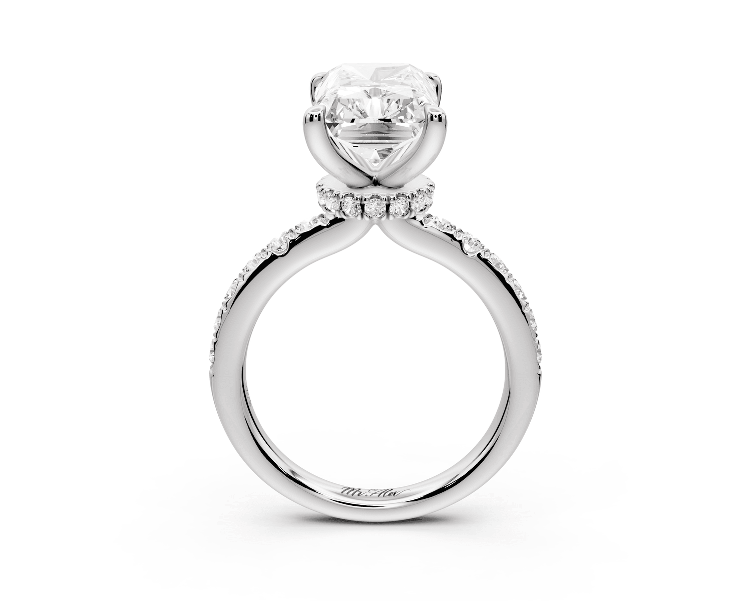 Flora - 5ct platinum radiant talong prong Wrap around halo Half Band Engagement Ring - Mr. Alex Jewelry