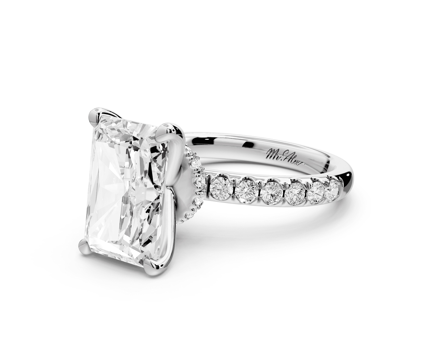 Flora - 5ct platinum radiant talong prong Wrap around halo Half Band Engagement Ring - Mr. Alex Jewelry