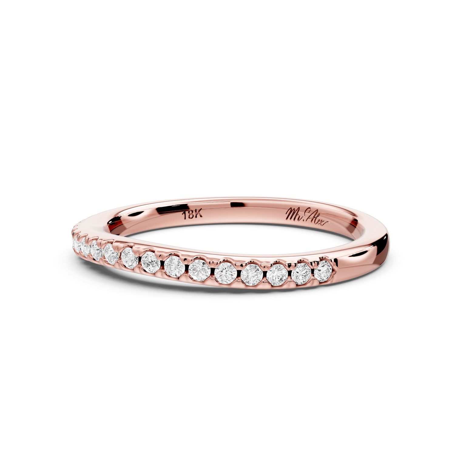 Gabrielle - 14k rose gold Half - Eternity Shared Prong Pave Wedding Band - Mr. Alex Jewelry