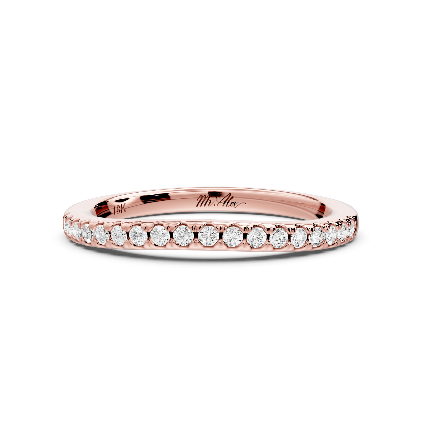 Gabrielle - 14k rose gold Half - Eternity Shared Prong Pave Wedding Band - Mr. Alex Jewelry