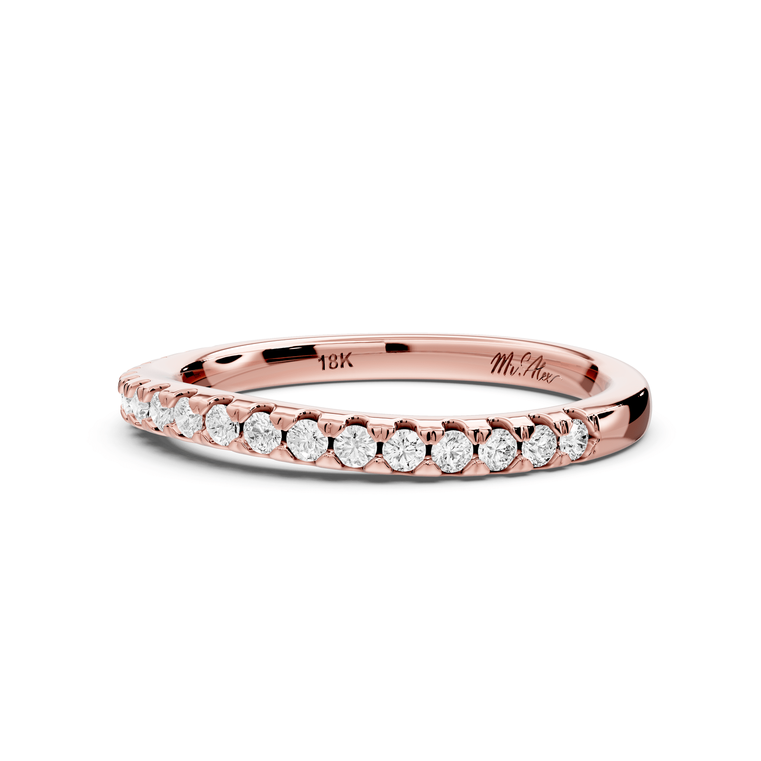 Gabrielle - 14k rose gold Half - Eternity Shared Prong Pave Wedding Band - Mr. Alex Jewelry